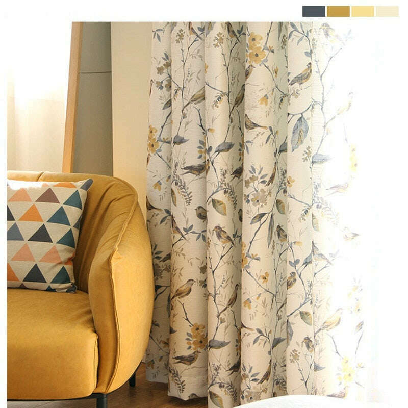 Astor American Country Blue Leaf Print Semi Sheer Curtains - Light Filtering Window Treatments for Living Room & Bedroom