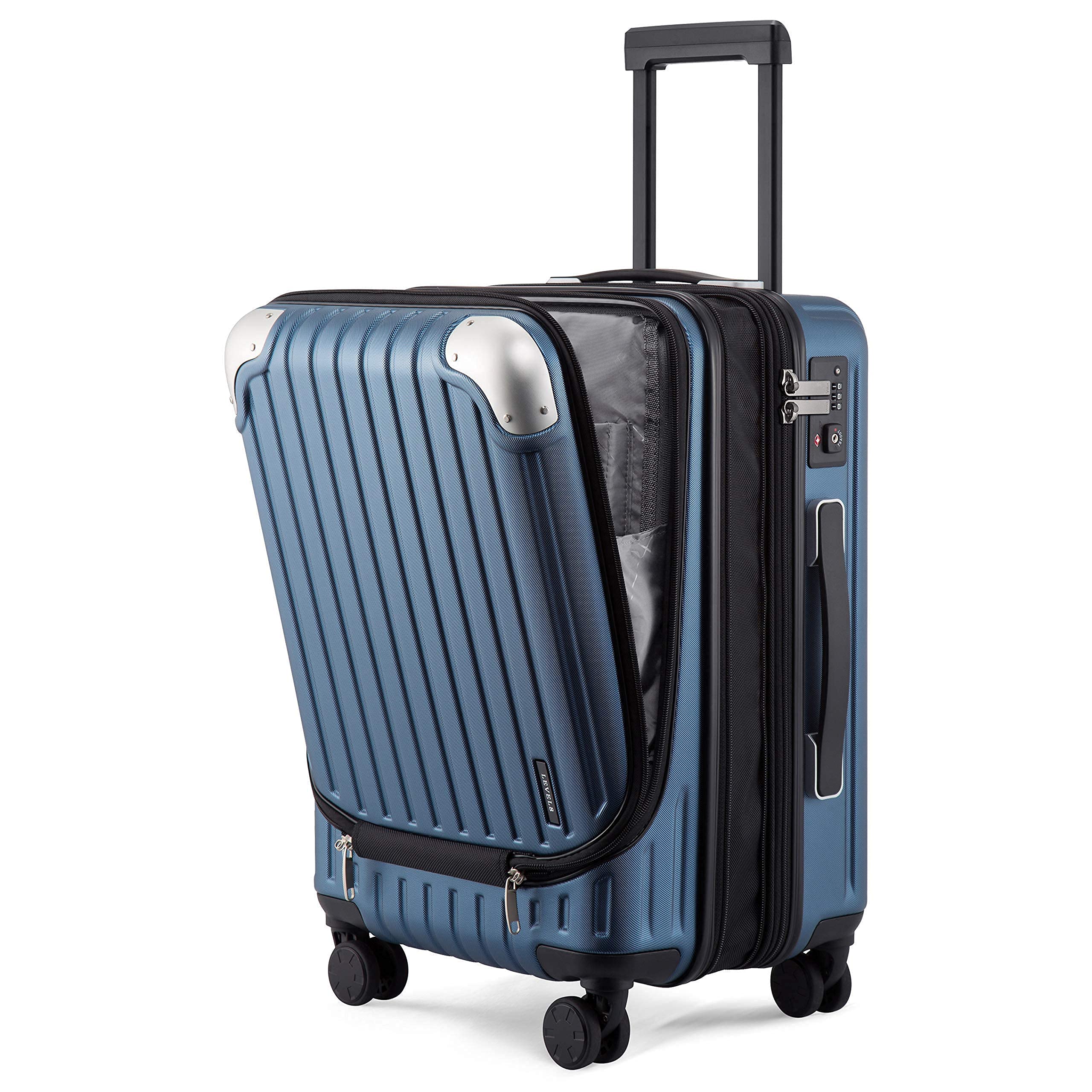 LEVEL8 Grace Expandable 20 Inch Carry On Luggage Suitcase with 4 Piece Packing Cubes Set - Lightweight Spinner Travel Bag for Women & Men, Perfect for Airplane Cabin & Weekend Trips (Blue)