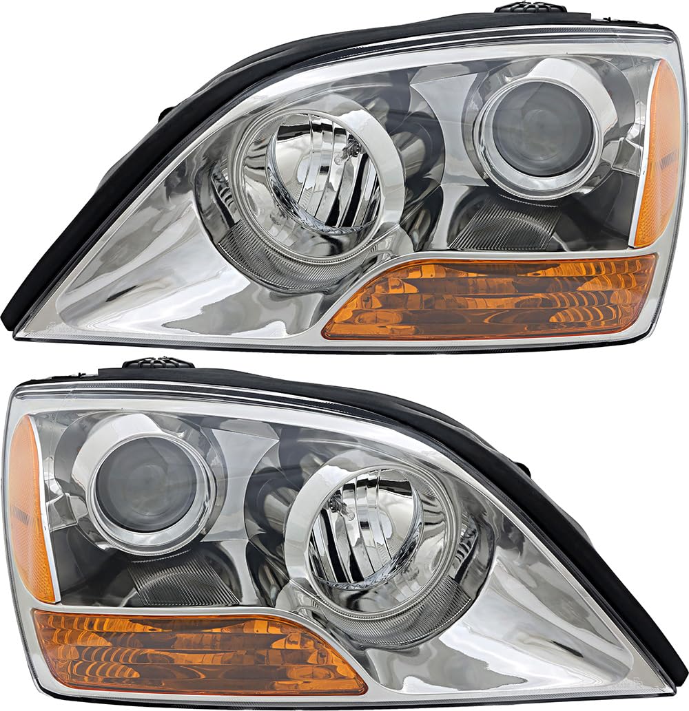2007 Kia Sorento Halogen Headlight Assembly Set - Driver & Passenger Side Replacement Lamps for Improved Night Visibility | Perfect for Off-Roading, Commuting & Night Driving