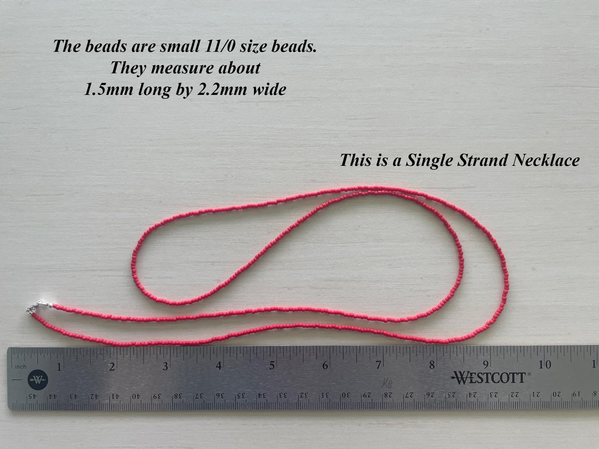 Matte Red Seed Bead Necklace - 1.5mm Thin Single Strand Beaded Necklace for Women (Opaque Cherry Red) | Elegant Boho Jewelry for Parties, Weddings & Everyday Wear