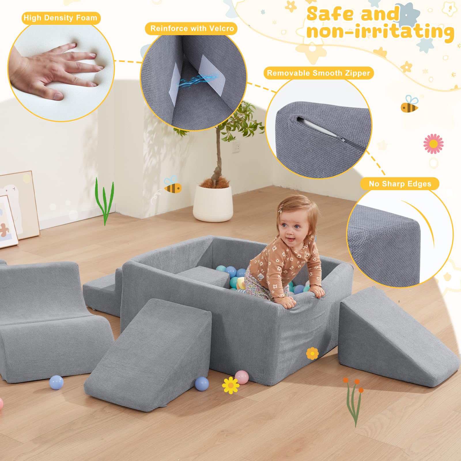 **Foam Climbing Blocks for Toddlers - Soft Play Climbing Toys with Large Ball Pit (No Balls Included) - Indoor Crawling, Sliding & Play Set for Kids - Perfect for Home Playrooms, Daycares & Preschools**