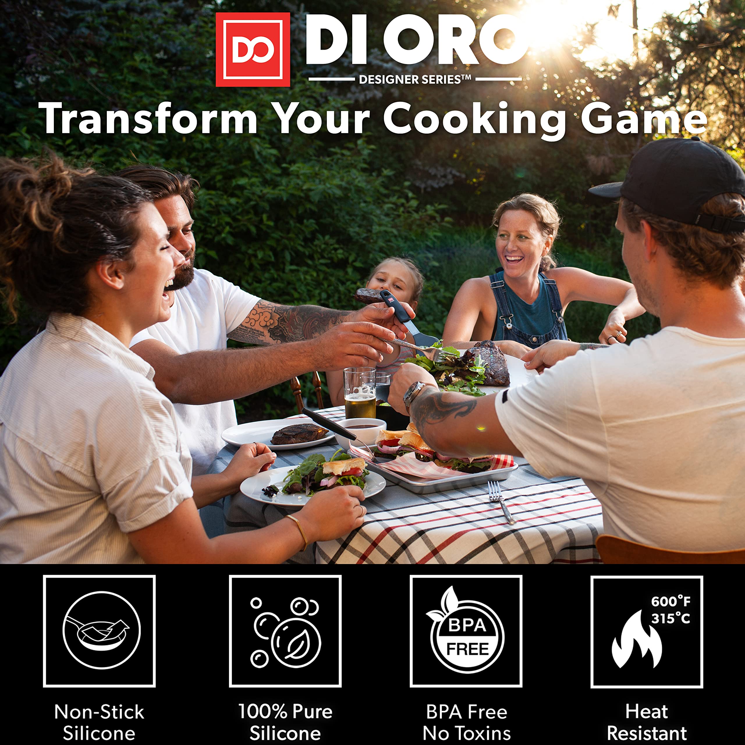DI ORO 8-Piece Silicone Kitchen Utensil Set - Heat-Resistant Cooking Tools for Baking & Frying