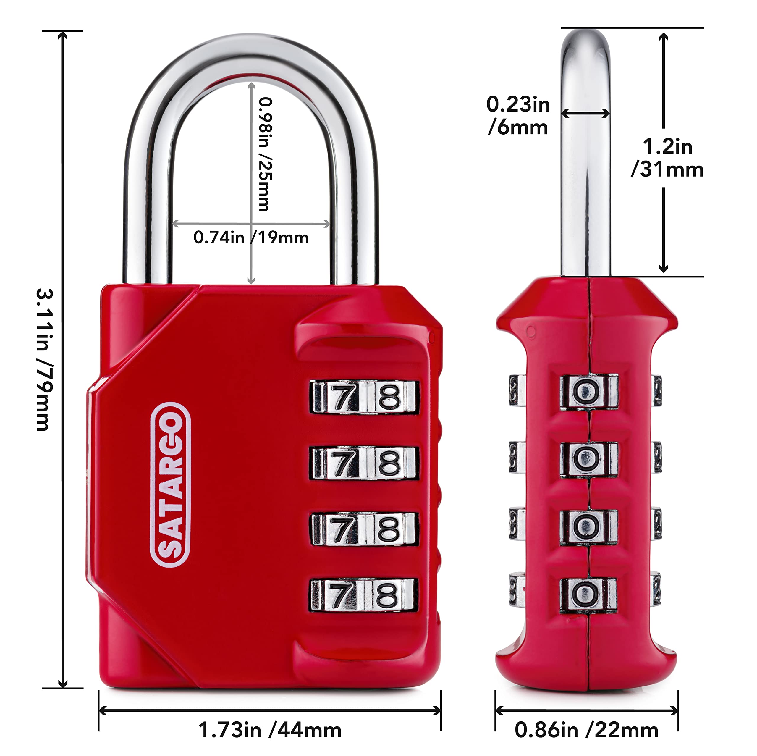 4 Digit Combination Lock for Gym Locker - Cut Resistant Outdoor Padlock with Reset Code - Heavy Duty School, Sports, Travel & Storage Use - Red Combo Lock for Indoor & Outdoor Security
