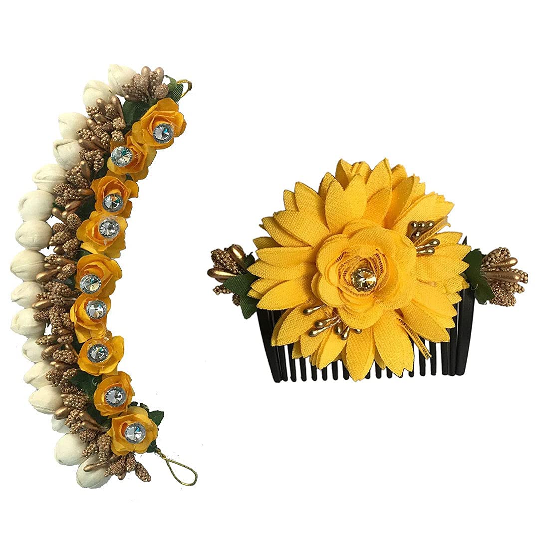 GuruEmbellish Artificial Hair Comb & Hair Bun Gajra - Stylish Hair Accessories for Women & Girls, Multicolor (Pack of 2) - Perfect for Weddings, Parties & Special Occasions