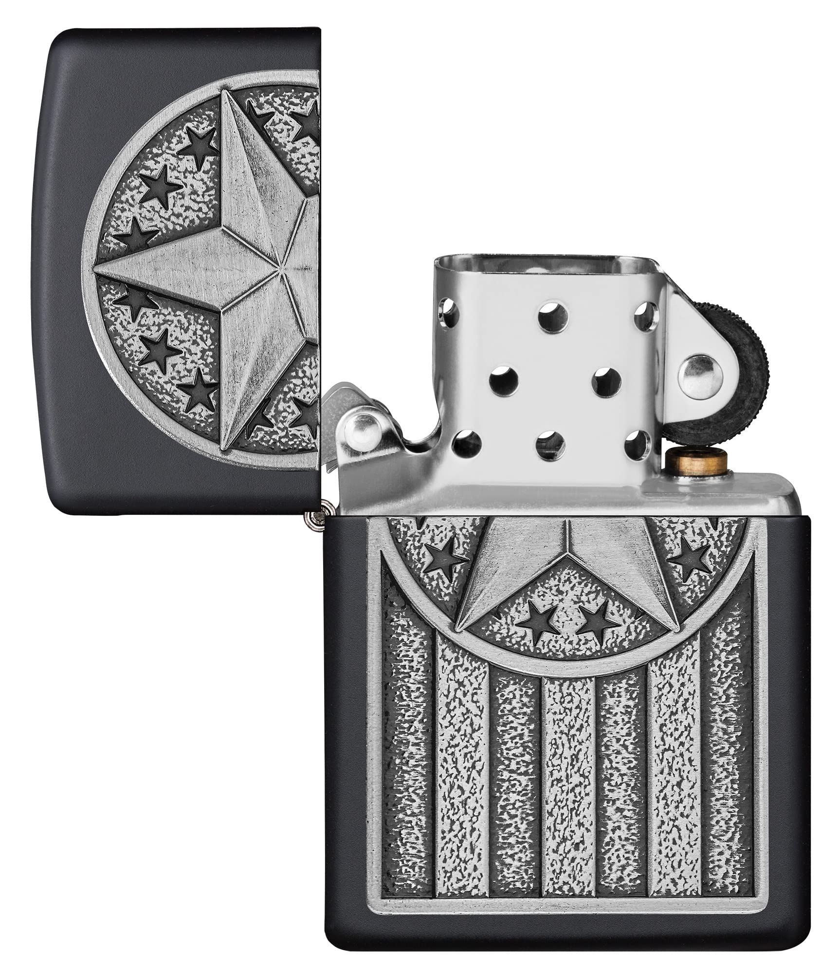 Zippo Black Matte Pocket Lighter with American Metal Emblem - Windproof Refillable Lighter for Outdoor Camping, Hiking & Everyday Carry (EDC)