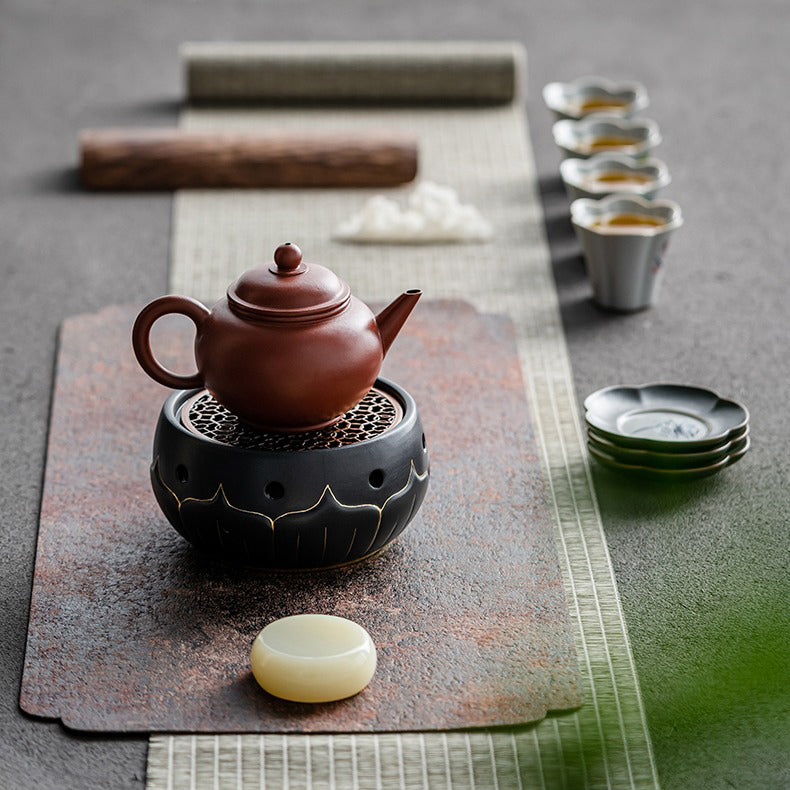 Premium Black Ceramic Lotus Tea Warmer - Elegant Tea Pot Warmer for Home & Office Use - Perfect for Tea Lovers & Gifts