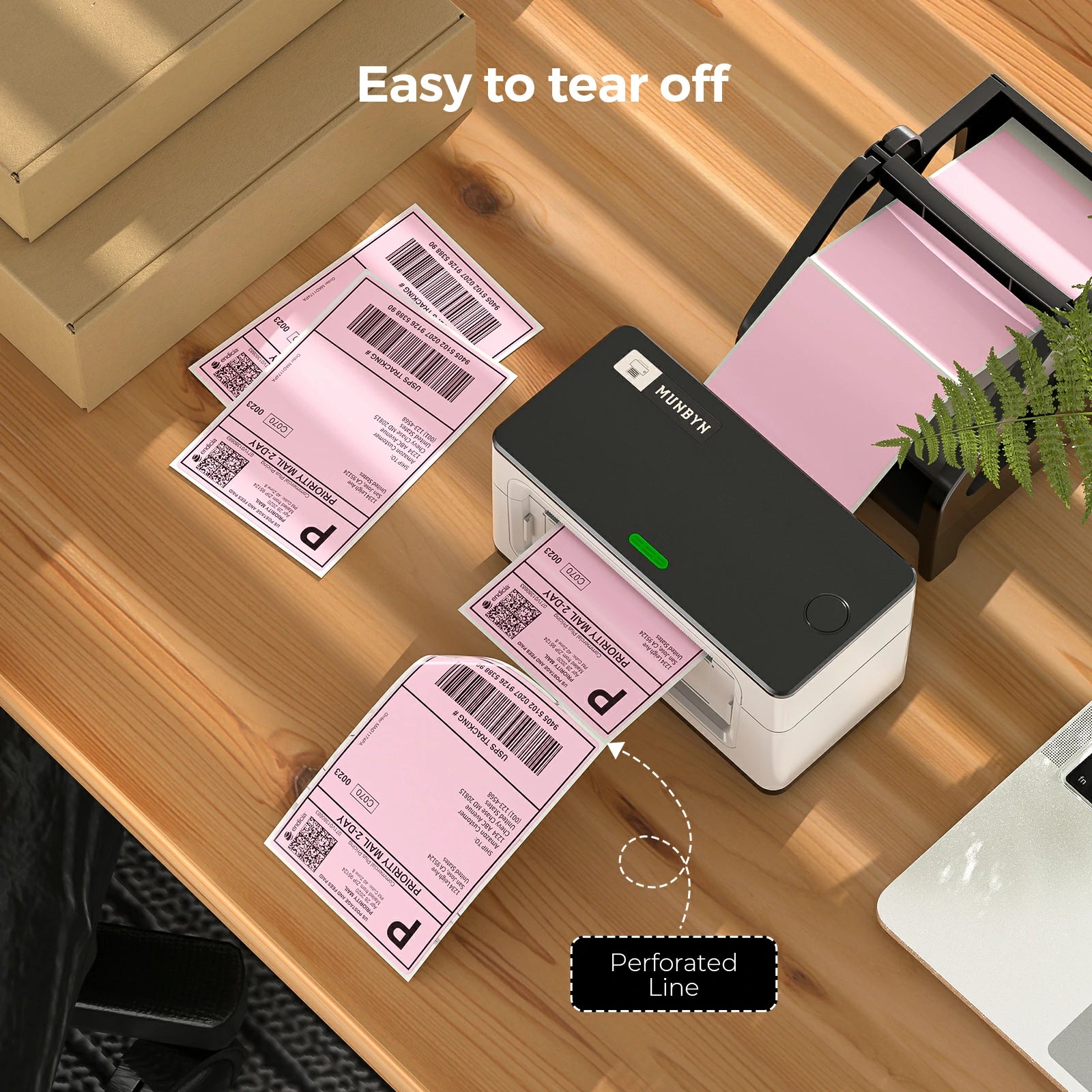 MUNBYN 4x6 Fan Fold Direct Thermal Shipping Labels - 500 Labels per Stack - Perfect for USPS, UPS, FedEx & E-Commerce Shipping Needs