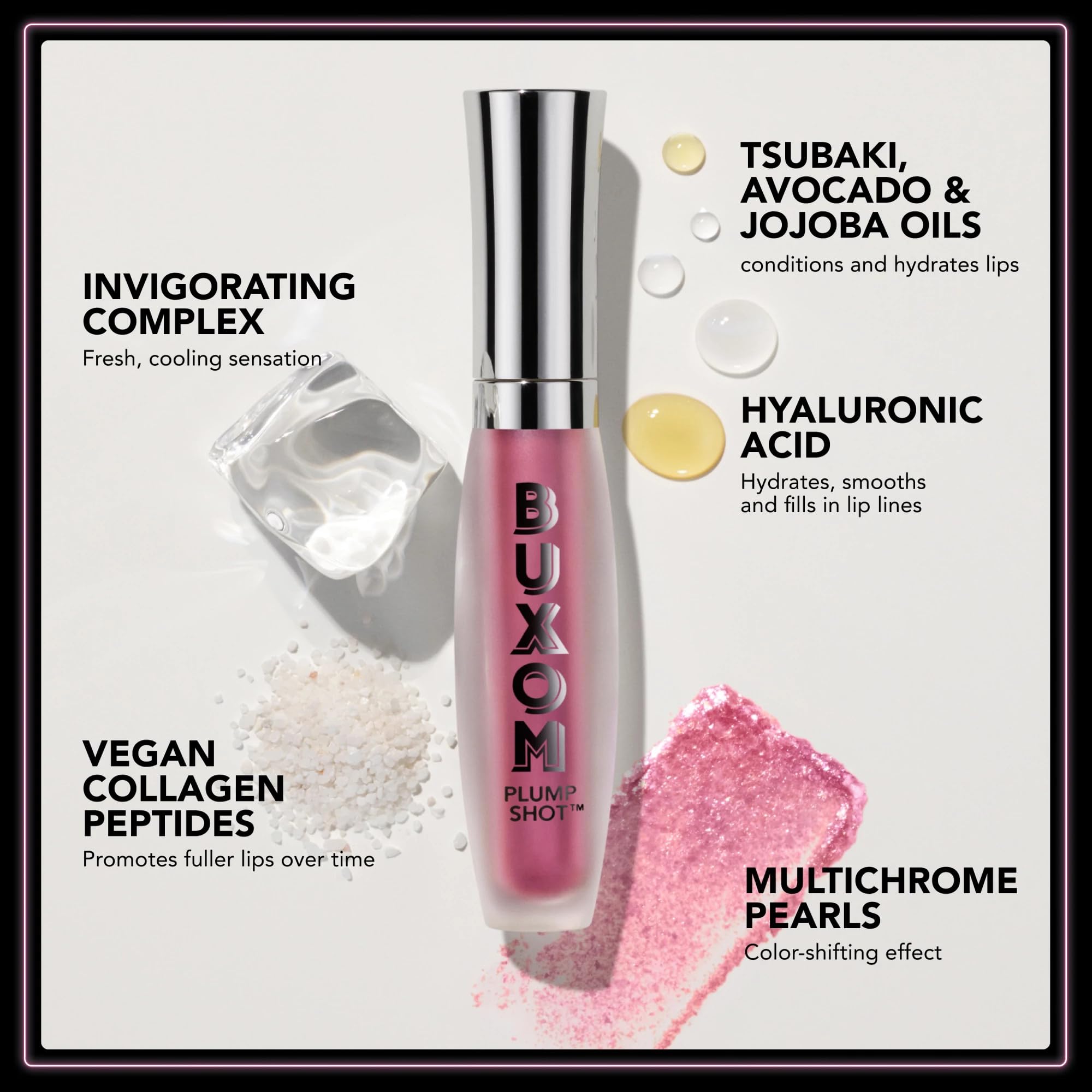 Buxom Plump Shot Collagen-Infused Lip Serum & Cream Blush Set - Spellbound Pink Multichrome Lip Plumper & Coral Sheer Cream-to-Powder Blush with Collagen Peptides | Hydrating Lip Treatment & Natural Makeup for Day & Night Looks