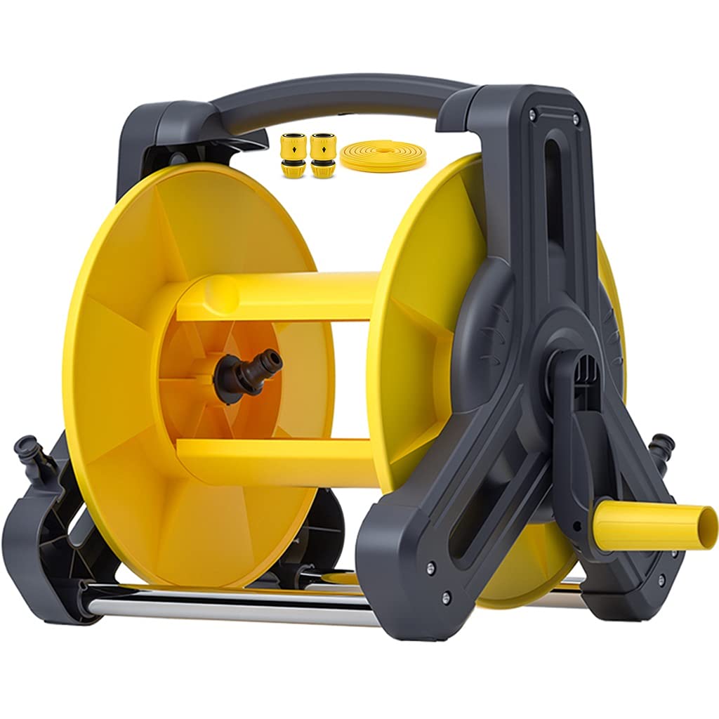 **Portable Garden Hose Reel Cart with Wheels - Heavy Duty Wall Mounted Water Hose Storage Rack for Outdoor Yard, Car Washing & Gardening - Black & Yellow (Hose Reel + DN15 Size)**    Perfect for watering plants, washing cars, and organizing garden hoses in your backyard or garage.