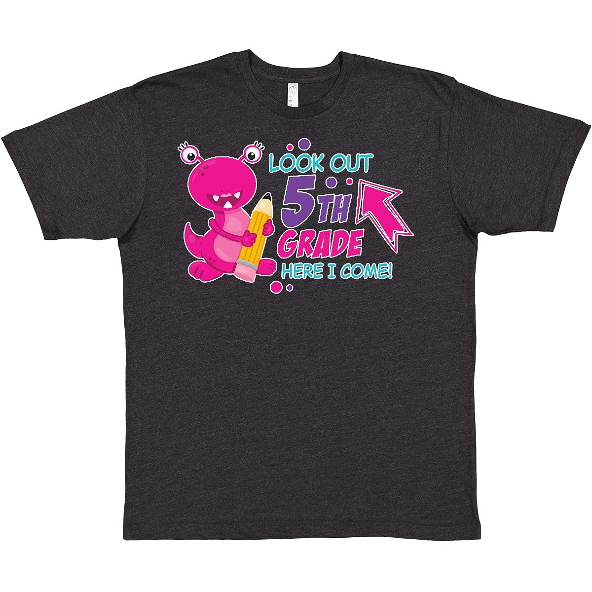 Inktastic 'Look Out 5th Grade Here I Come' Cute Pink Monster Graphic T-Shirt for Kids - First Day of School & Back to School Outfit