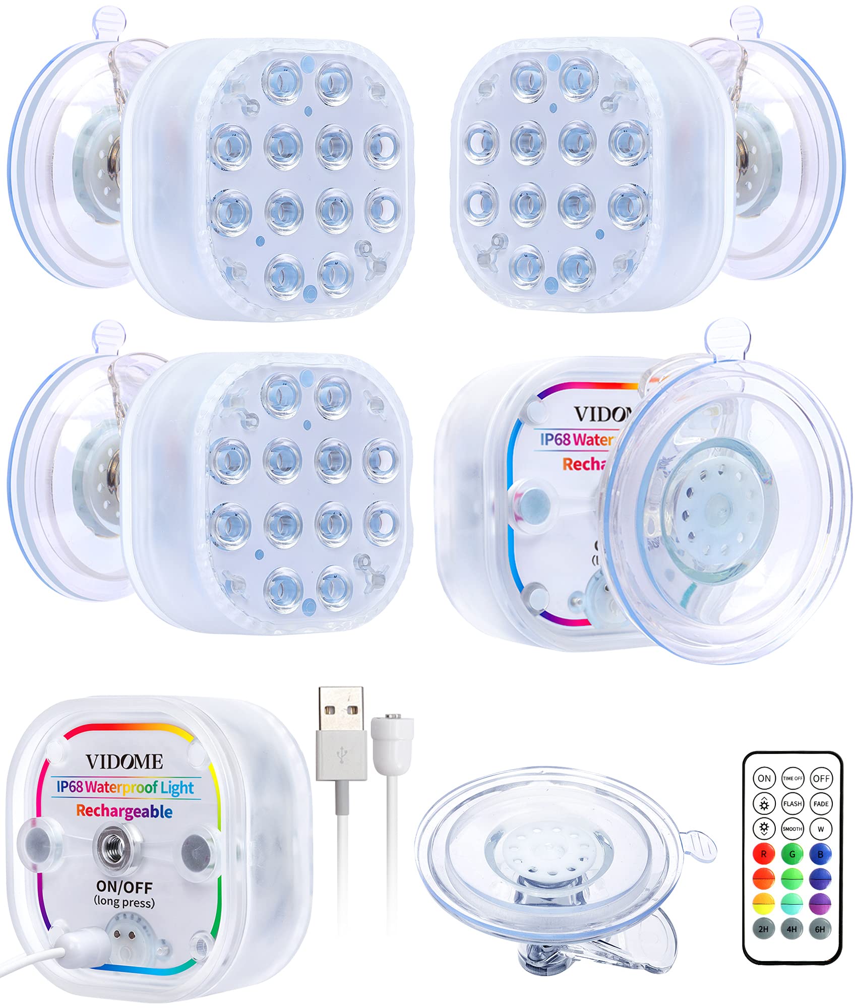 Rechargeable LED Pool Lights for Above Ground & Inground Pools - Waterproof Submersible Underwater Lights with Remote, Suction Cup & Magnetic Base (16 Colors, 4-Pack) - Perfect for Night Swimming, Pool Parties & Backyard Decor