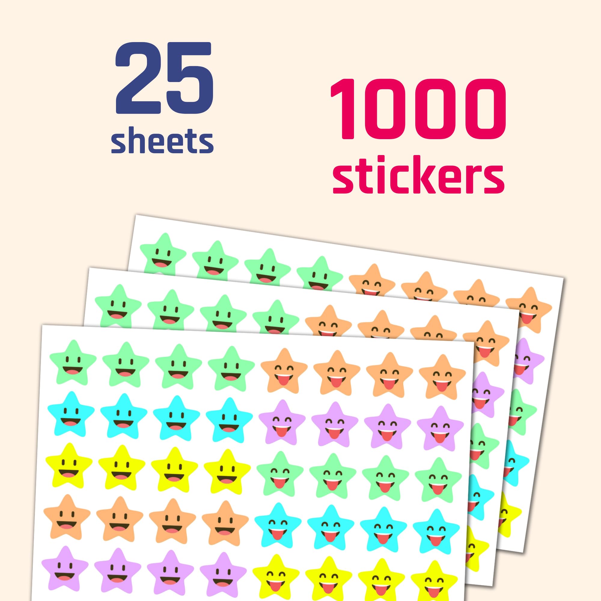 1000 Pieces Smiley Star Stickers for Teachers - 20mm Self-Adhesive Labels - Perfect for Classroom Rewards, Student Motivation & DIY Crafts
