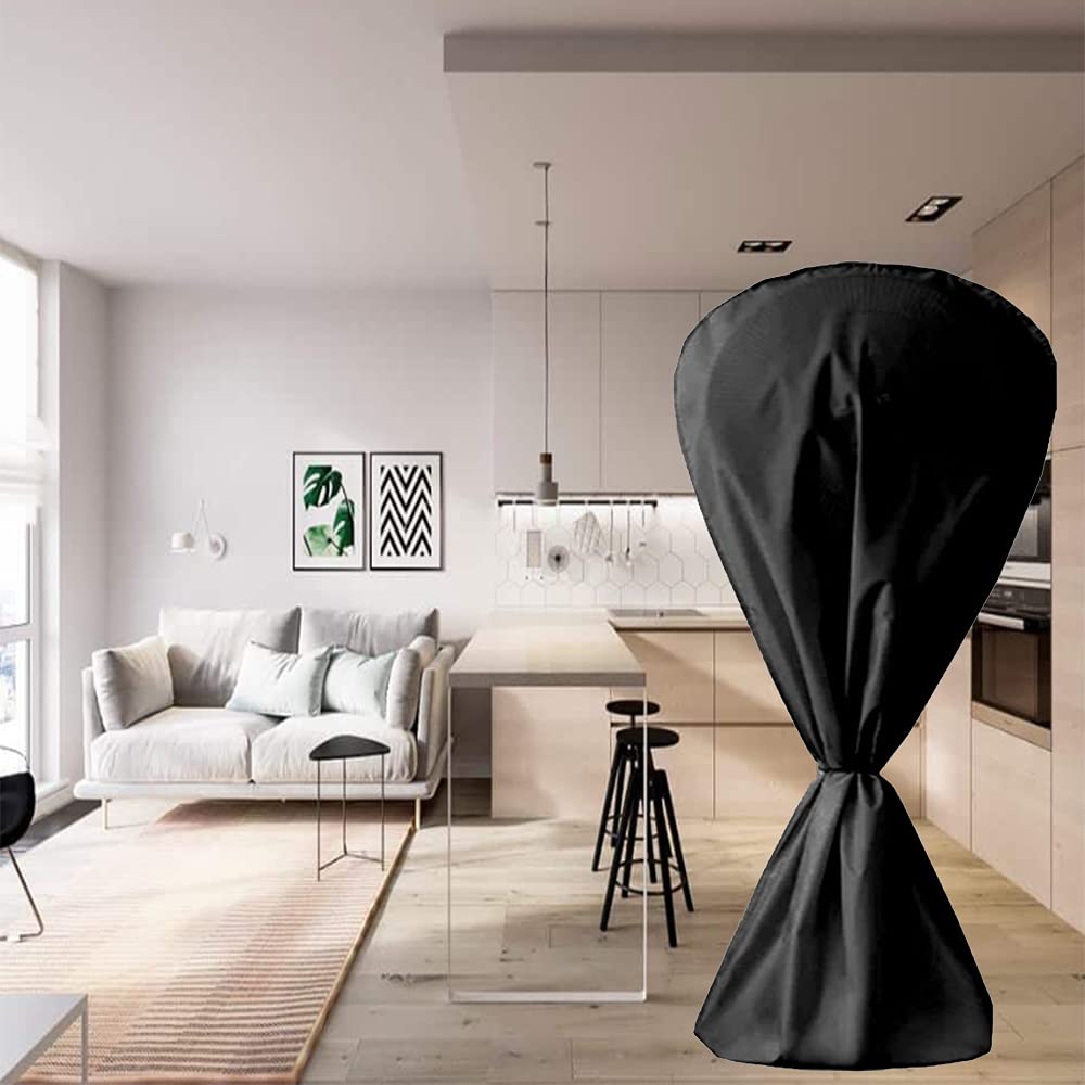 Heavy Duty 420D Waterproof Electric Fan Cover - Washable Dustproof Protective Sleeve for Pedestal Stand Fan & Floor Fan | Indoor & Outdoor Use, Home, Office, Garage - Black
