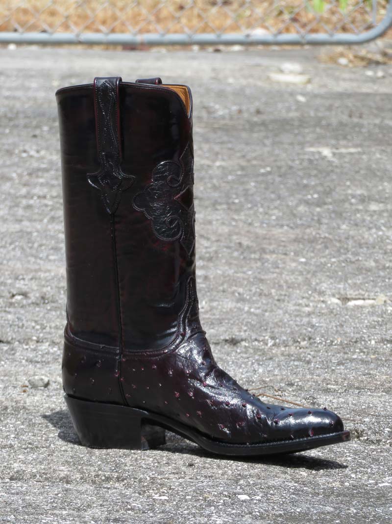 Lucchese L1182.24 Men's Classic Quill Ostrich Western Boots - Black Cherry | Genuine Leather Cowboy Boots for Men | Perfect for Rodeo, Country Dancing & Western Fashion