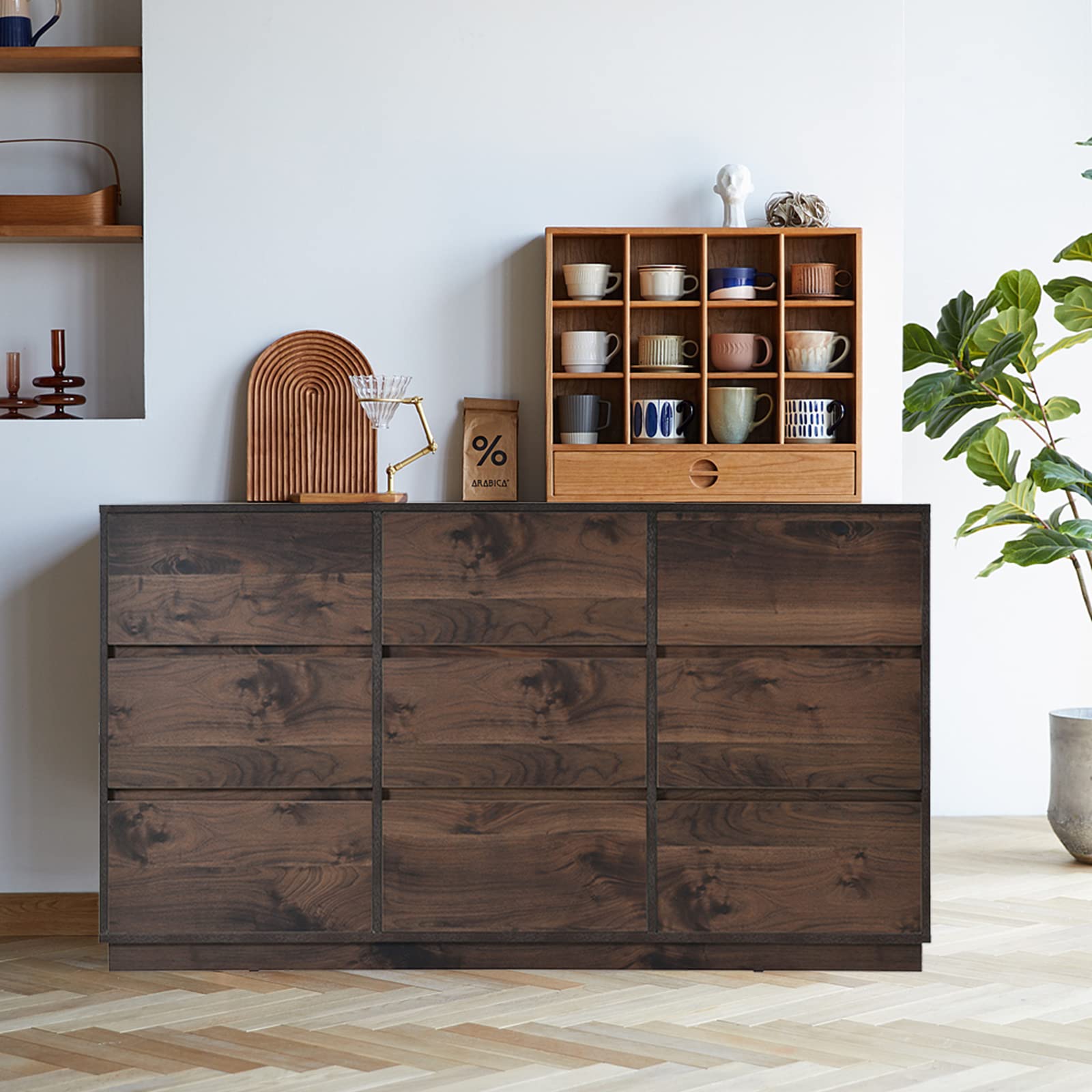 Mid-Century Modern 9-Drawer Dresser Chest - Solid Wood Storage Cabinet with Wide Drawers for Bedroom, Living Room & Office - Perfect for Organizing Clothes, Linens & Home Essentials