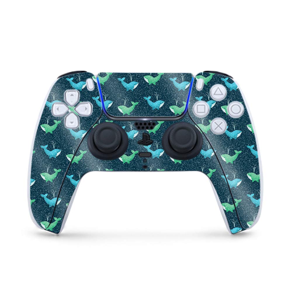 MightySkins Glossy Glitter Gaming Skin for PS5 Controller - Whale Wave Design | Durable High-Gloss Finish | Easy to Apply & Remove | Made in USA | Perfect for Gaming Enthusiasts & Customization Lovers