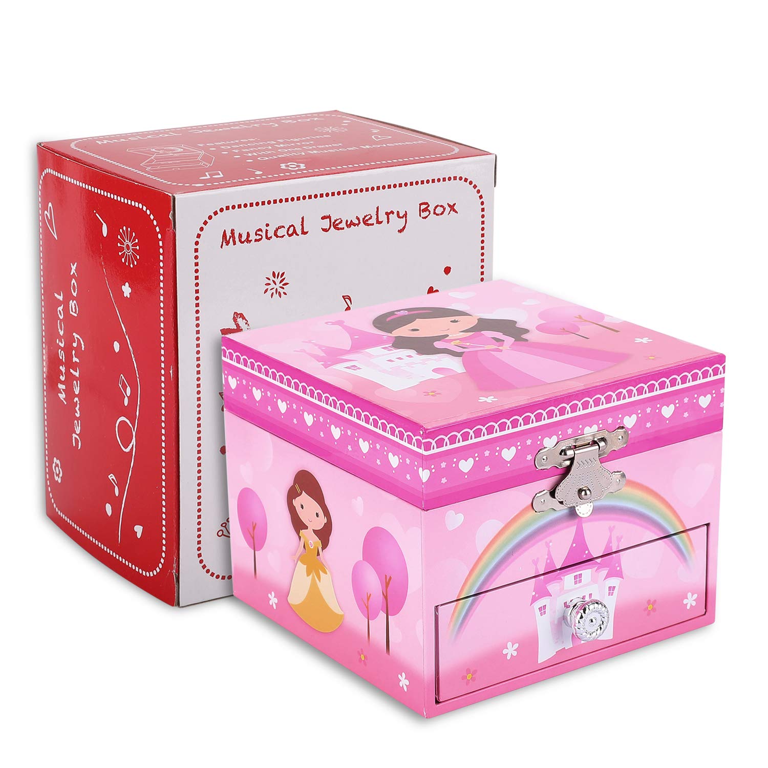 TAOPU Sweet Square Musical Jewelry Box with Pullout Drawer & Spinning Princess - Jewelry Storage Case for Girls, Perfect for Birthday Gifts, Room Decor & Keepsake Organization (Pink) - Play Melodies While Storing Rings, Necklaces & Treasures