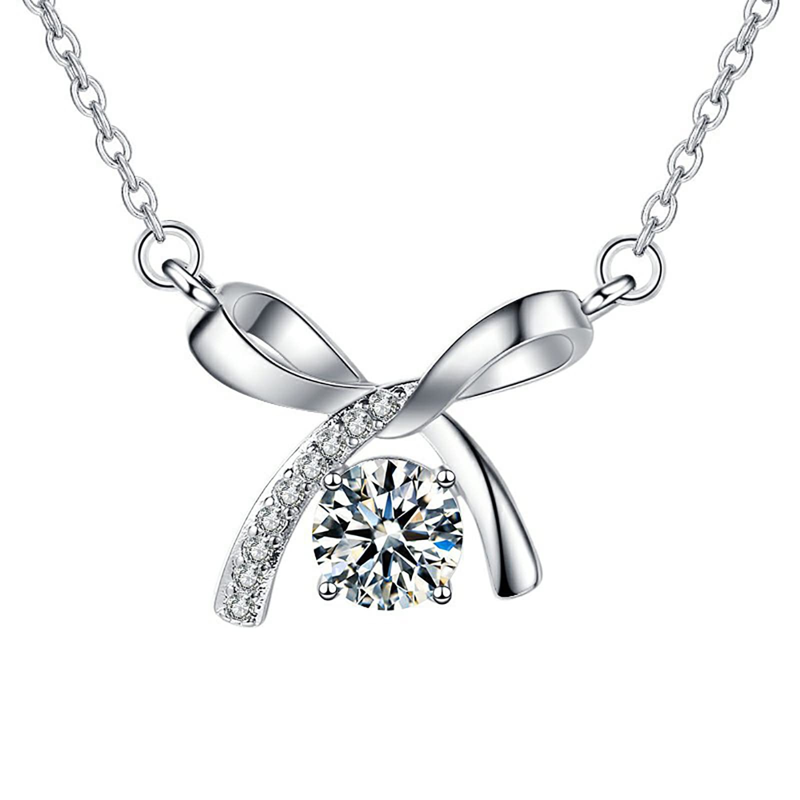 Elegant Diamond Bow Tie Pendant Necklace for Women - Perfect Birthday Gift for Mom, Wife & Her - Dainty Jewelry for Everyday Wear & Special Occasions (One Size)