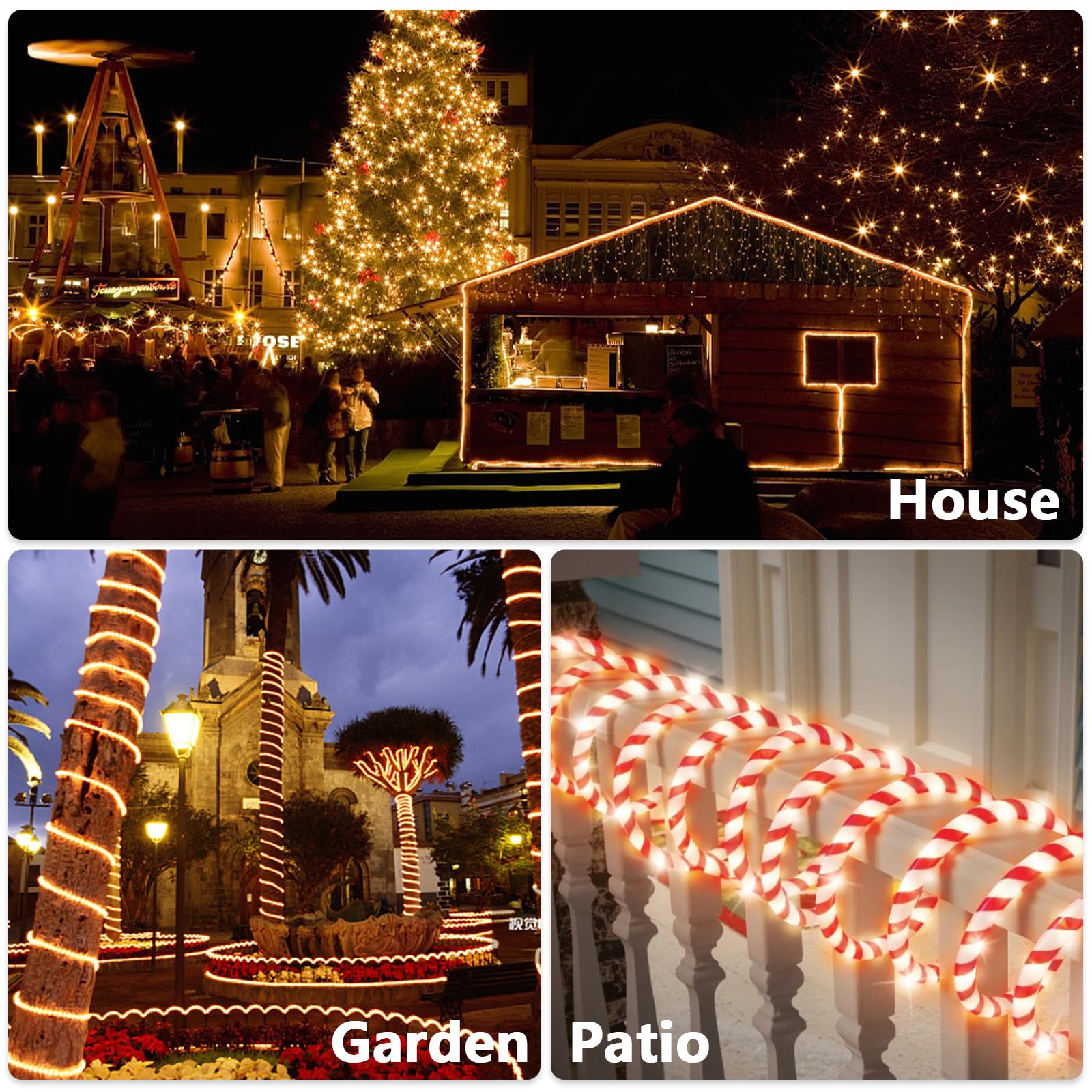 30FT LED Christmas Candy Cane Rope Lights - IP65 Waterproof Connectable Fairy Tube Lights for Outdoor, Patio, Garden, Christmas Tree & Holiday Decorations | Perfect for Xmas Party, Winter Wedding, and Festive Home Decoration
