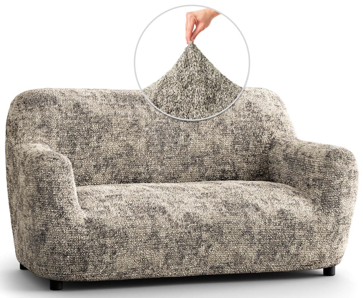 PAULATO BY GA.I.CO. Oversized Loveseat Slipcover - Stretch Sofa Cover for 2-Seater Couches - Washable Microfiber Protector (Marmo Greige Print) - Perfect for Living Room, Apartment & Home Decor Protection