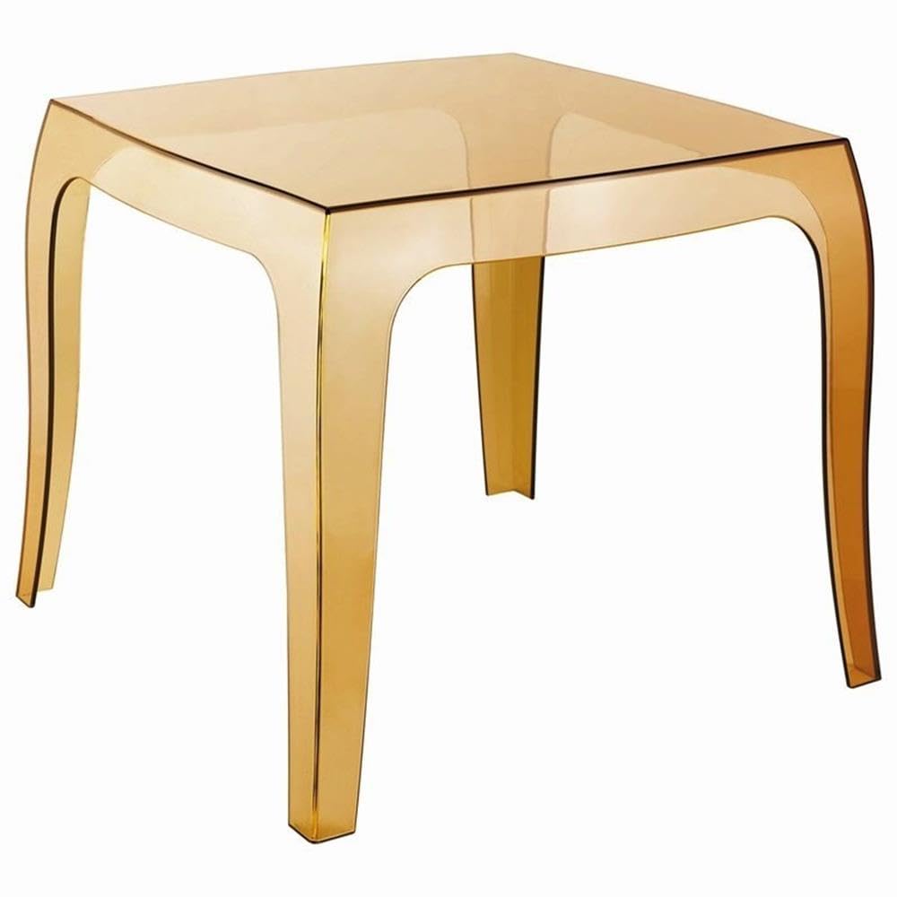 Commercial Grade Compamia Queen Polycarbonate Patio Side Table in Transparent Amber - Durable Outdoor Furniture for Poolside, Garden, and Patio Decor