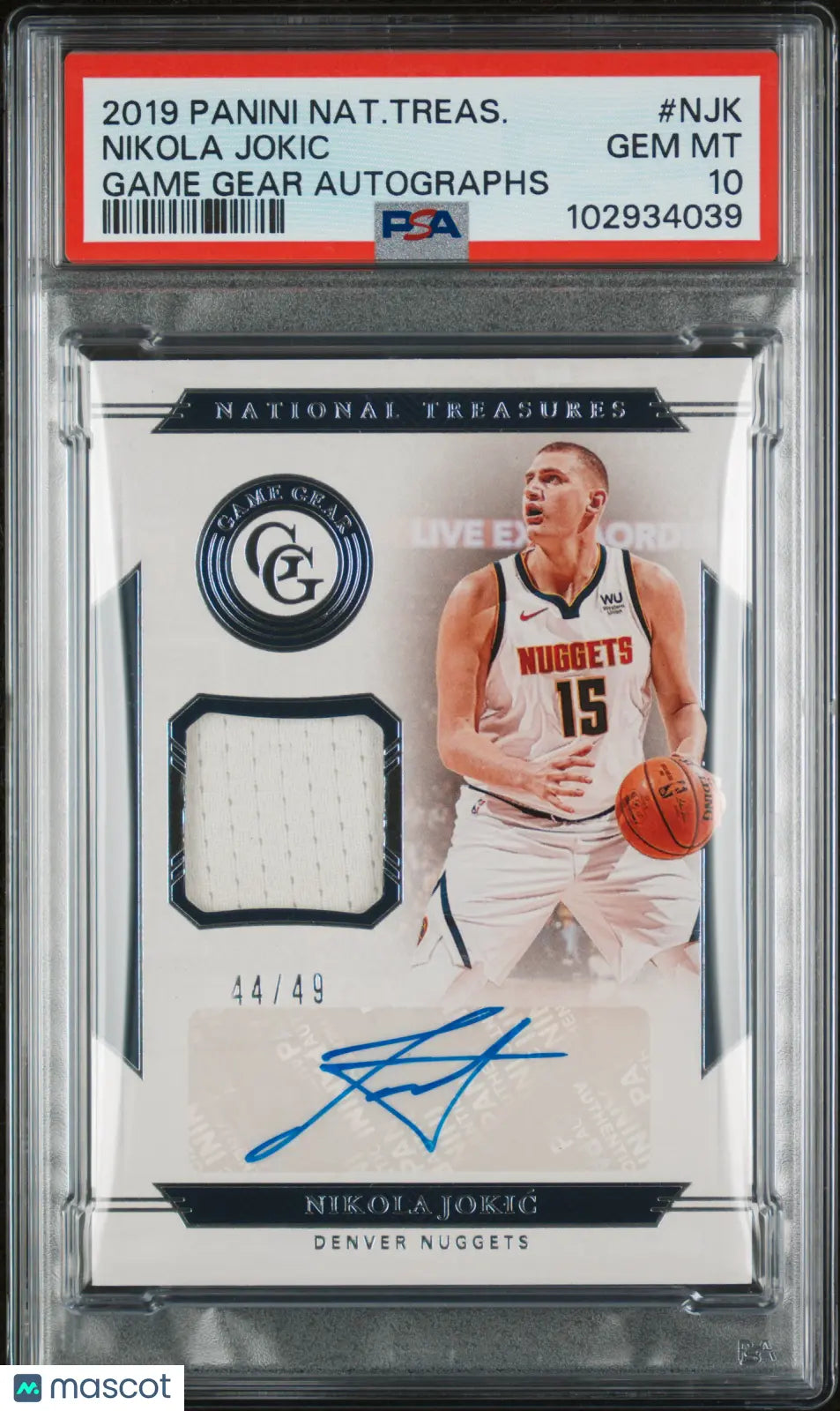 2019 Panini National Treasures Game Gear Autographs Nikola Jokic PSA 10 #/49 - Rare Basketball Memorabilia for Collectors & Sports Fans
