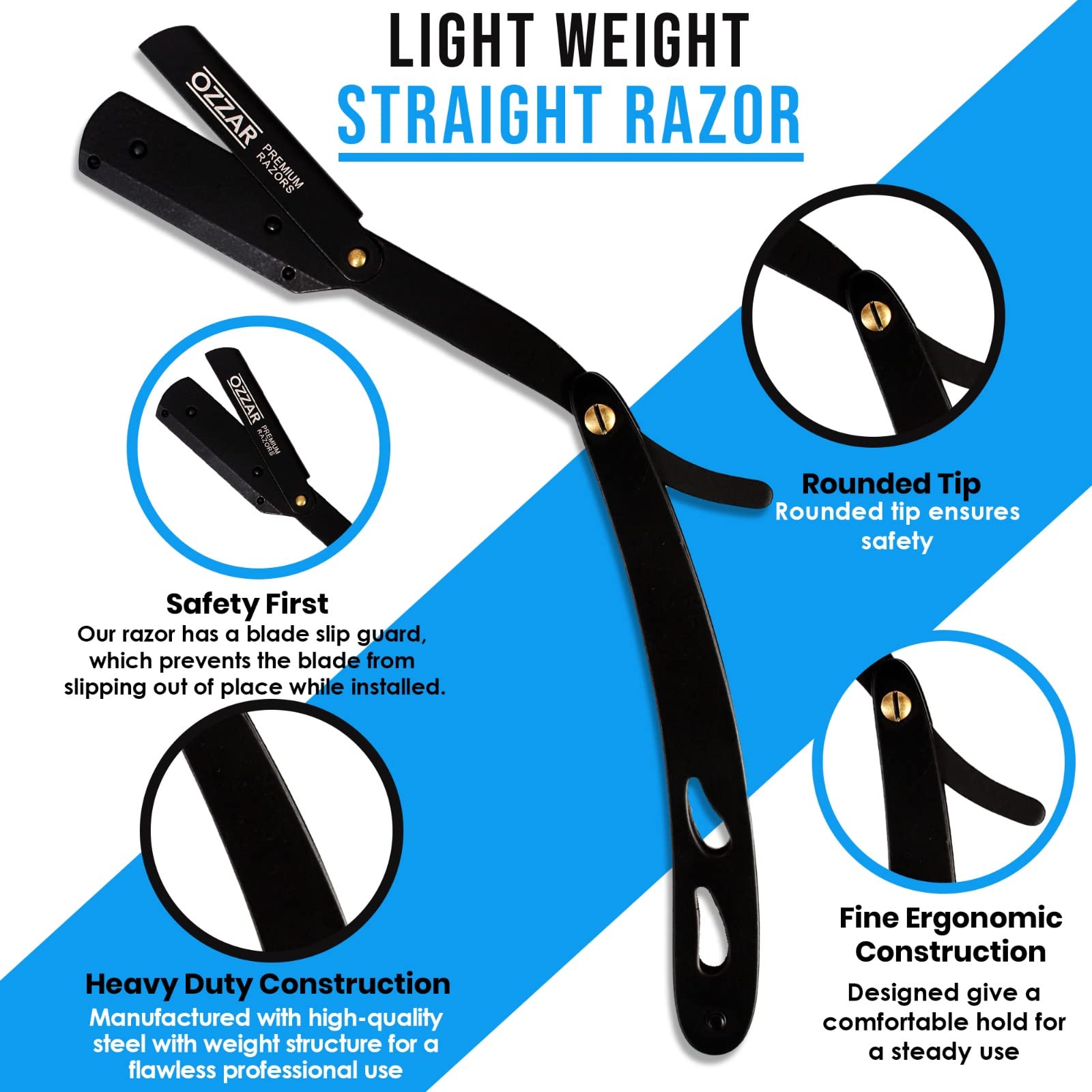 Professional Barber Straight Edge Razor - 100% Stainless Steel Shaving Razor with 10 Derby Premium Blades - Barber Approved Men's Straight Razor for Precision Shaving & Grooming - Perfect for Home Use, Barbershops & Gift Giving (Manhattan)