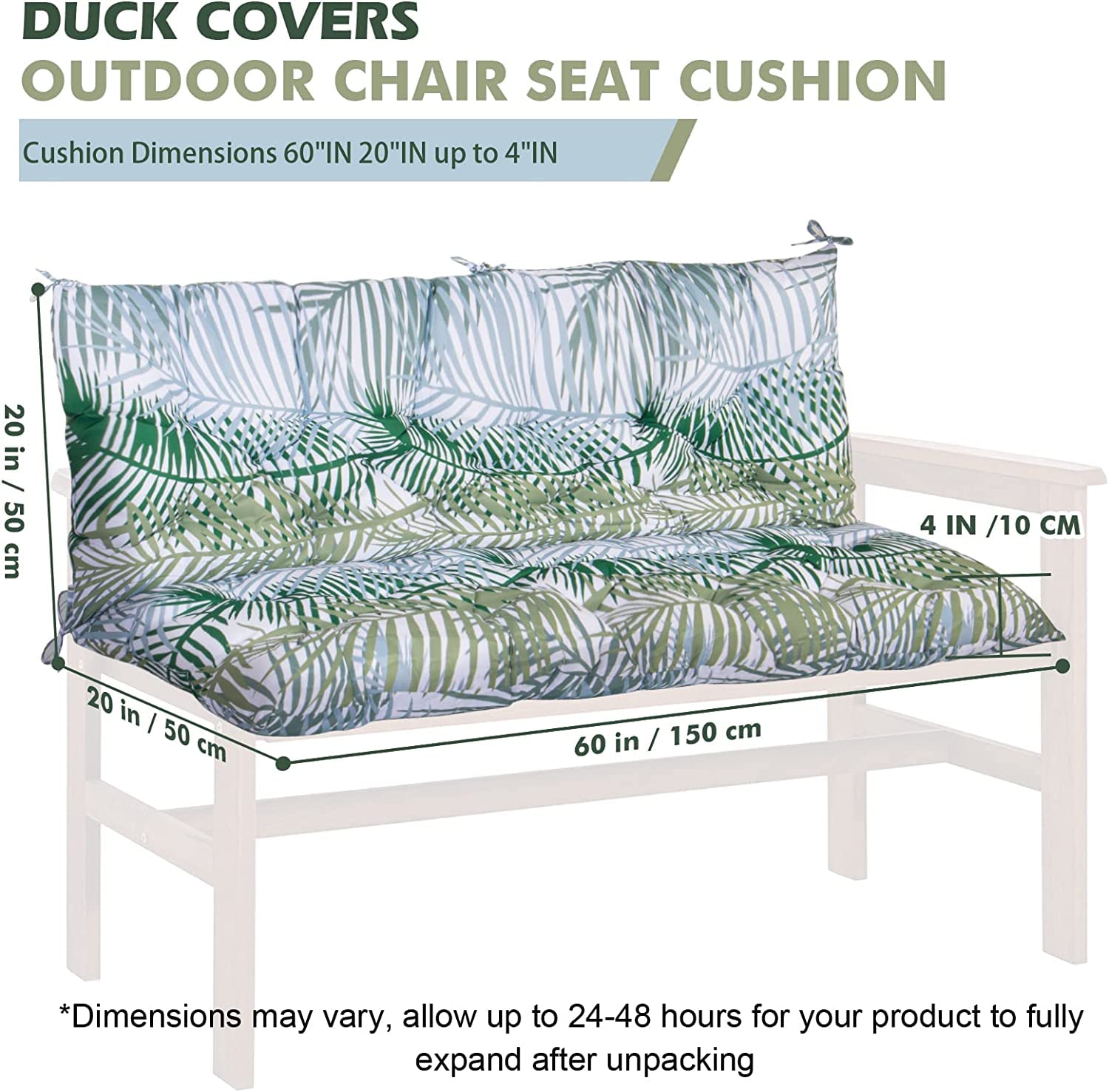 Waterproof Outdoor Swing Cushions 40x40 Inch - Soft Non-Slip Garden Bench Pads with Backrest & Ties - Overstuffed Patio Chair Cushions for Porch, Deck, Backyard (Flower Pattern)