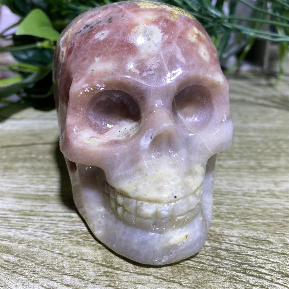 Natural Green and Red Tourmaline Crystal Skull Carving - Healing Minerals for Feng Shui, Reiki Energy, Spiritual Decor - Perfect for Home, Office, Meditation Room & Gift Giving