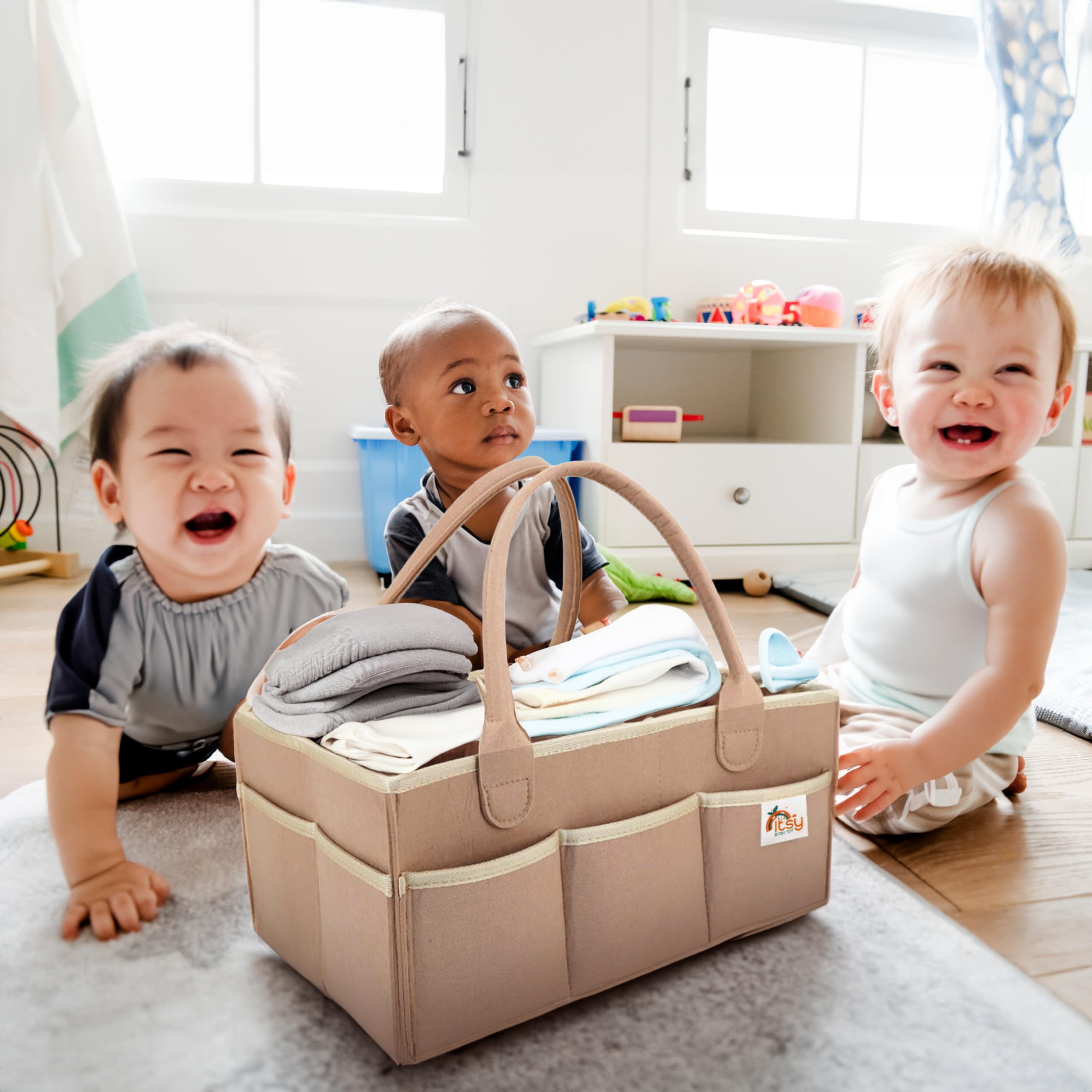 Itsy Bitsy Tot Diaper Caddy Organizer - Large Nursery Storage & Car Organizer for Baby Essentials (Tanny Peach) - Perfect for Diaper Changing Stations & On-the-Go Parenting