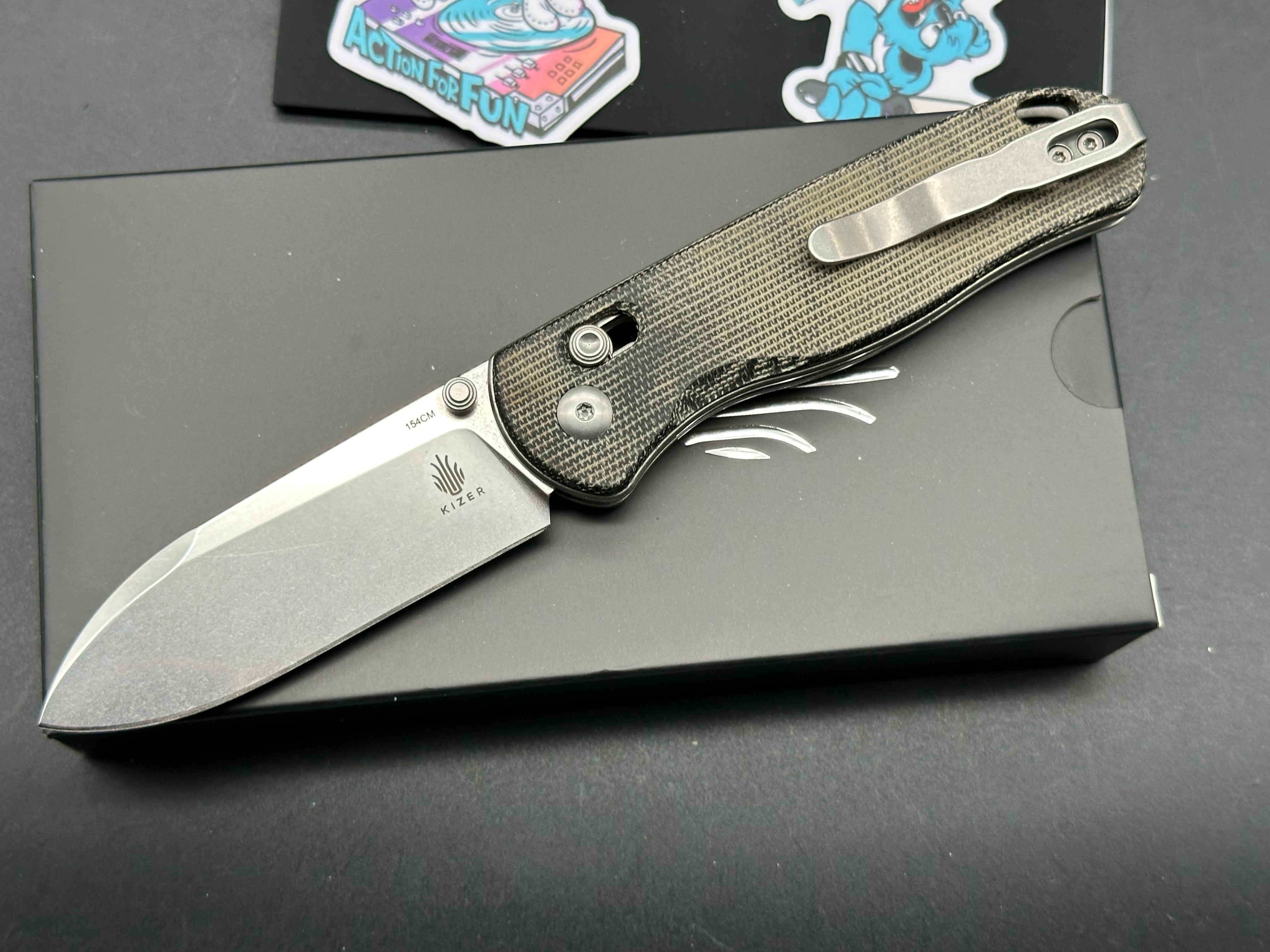 Kizer Drop Bear Folding Knife - Black Micarta Handle, Clutch Lock EDC Pocket Knife for Outdoor Camping, Hiking & Everyday Carry