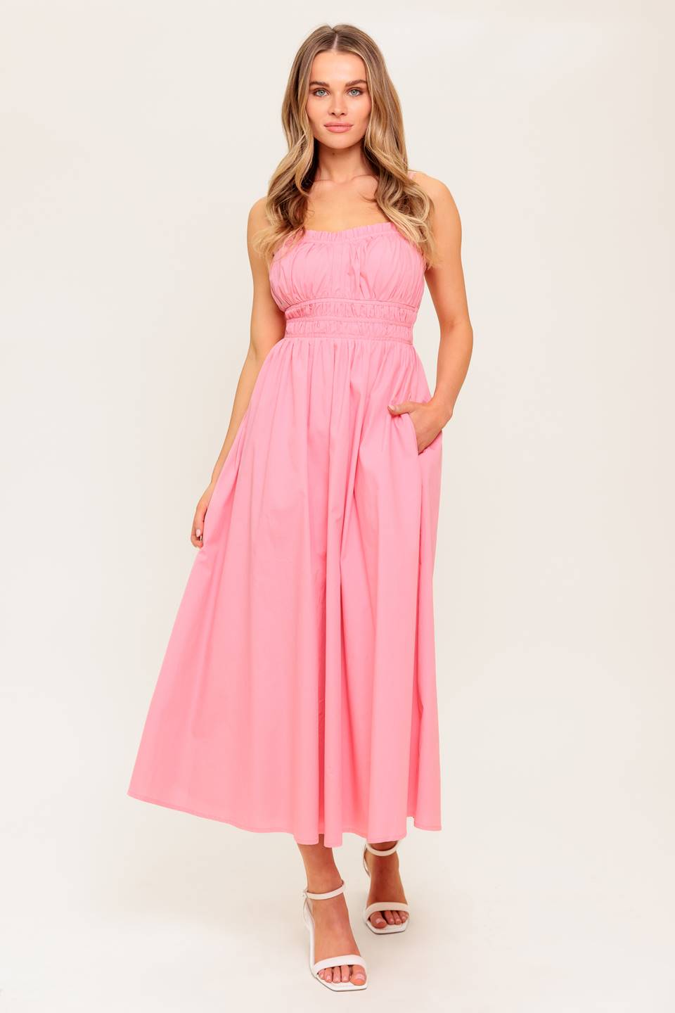 Heartland Sunset Midi Dress in Pink - Flowy Summer Dress for Beach, Vacation & Casual Outings
