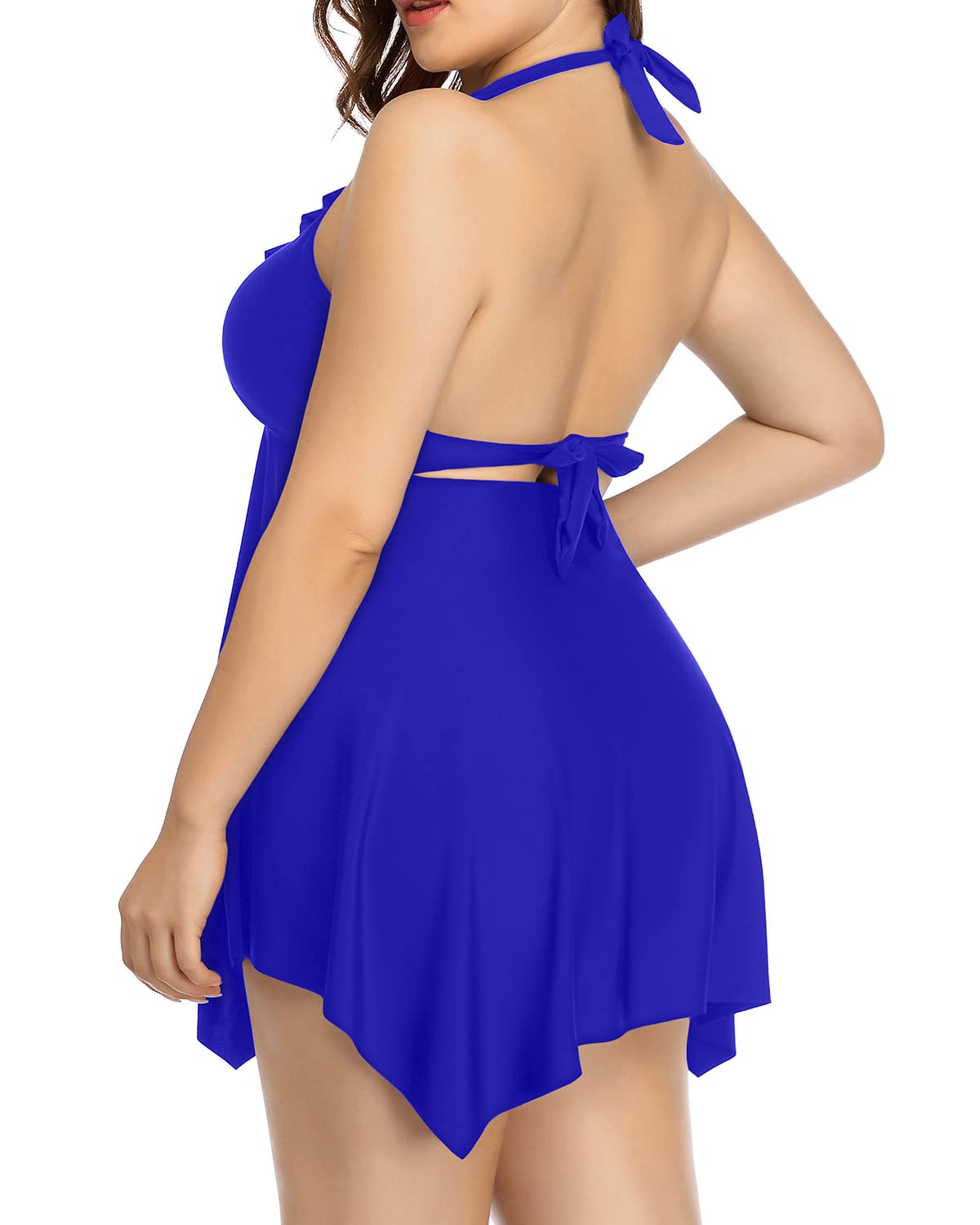 **Aqua Eve Plus Size Two Piece Swim Dress - Flowy Halter Tankini Top with Tummy Control & Shorts - Perfect for Beach, Pool & Vacation**
