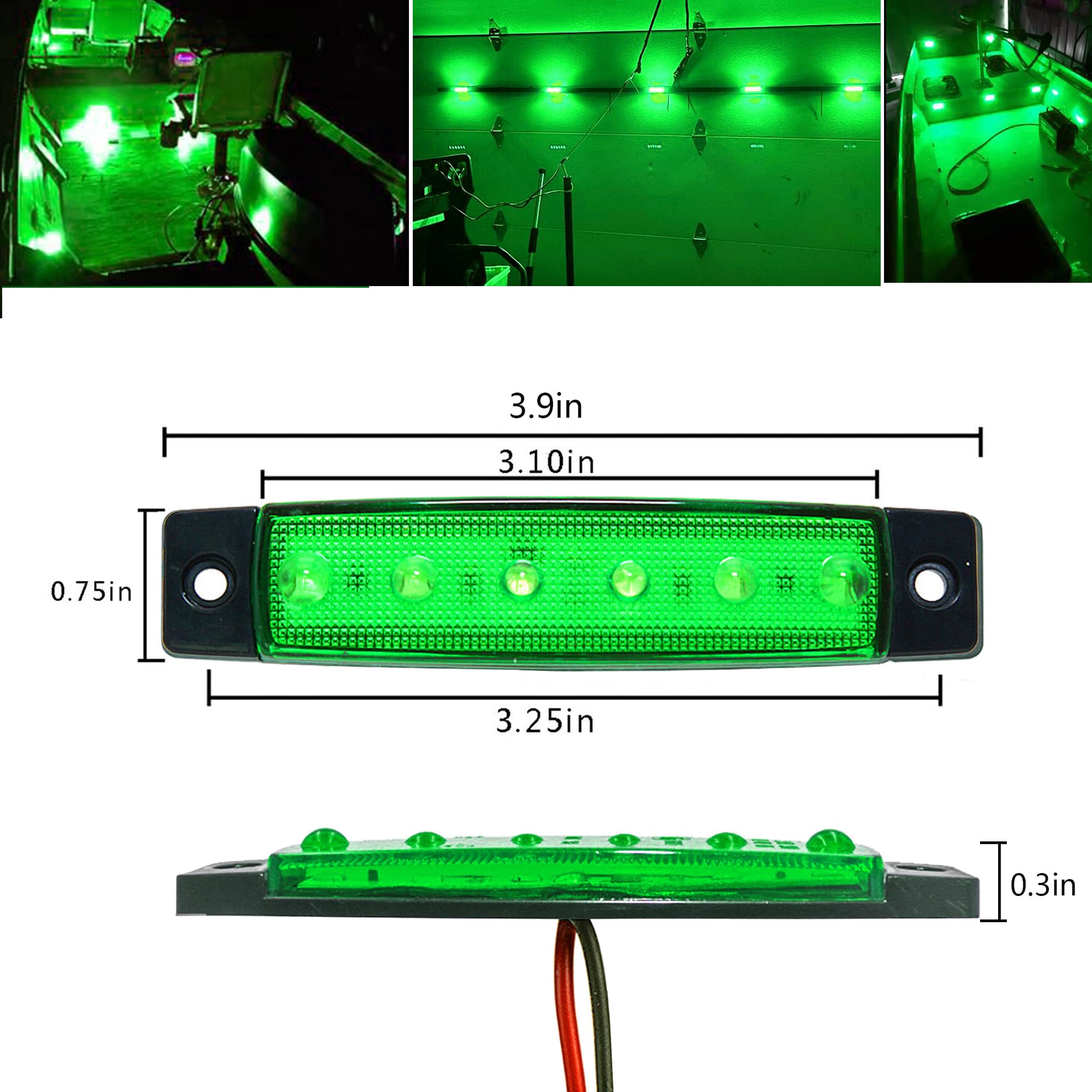 12V Waterproof Marine Boat Lights - 10Pcs Green LED Interior Navigation Lights for Deck, Transom, Cockpit, Bow & Stern | Perfect for Kayaks, Yachts, Fishing Pontoon Boats & Sailboats | Ideal for Night Fishing, Cruising & Water Safety