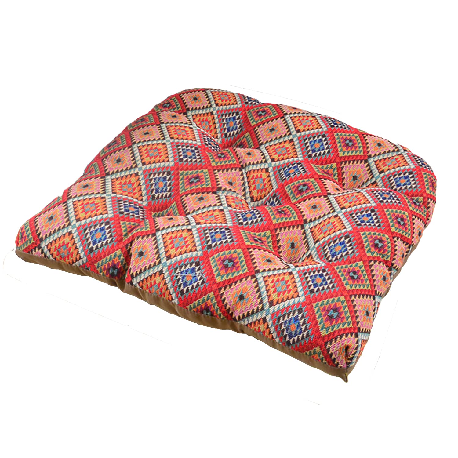 6 Pack Dining Chair Cushions - Thick Tufted U-Shaped European Style Seat Cushions with Ties for Kitchen, Office & Sofa - Red Grid Pattern (Set of 6) | Comfortable Home Decor & Dining Room Upgrade