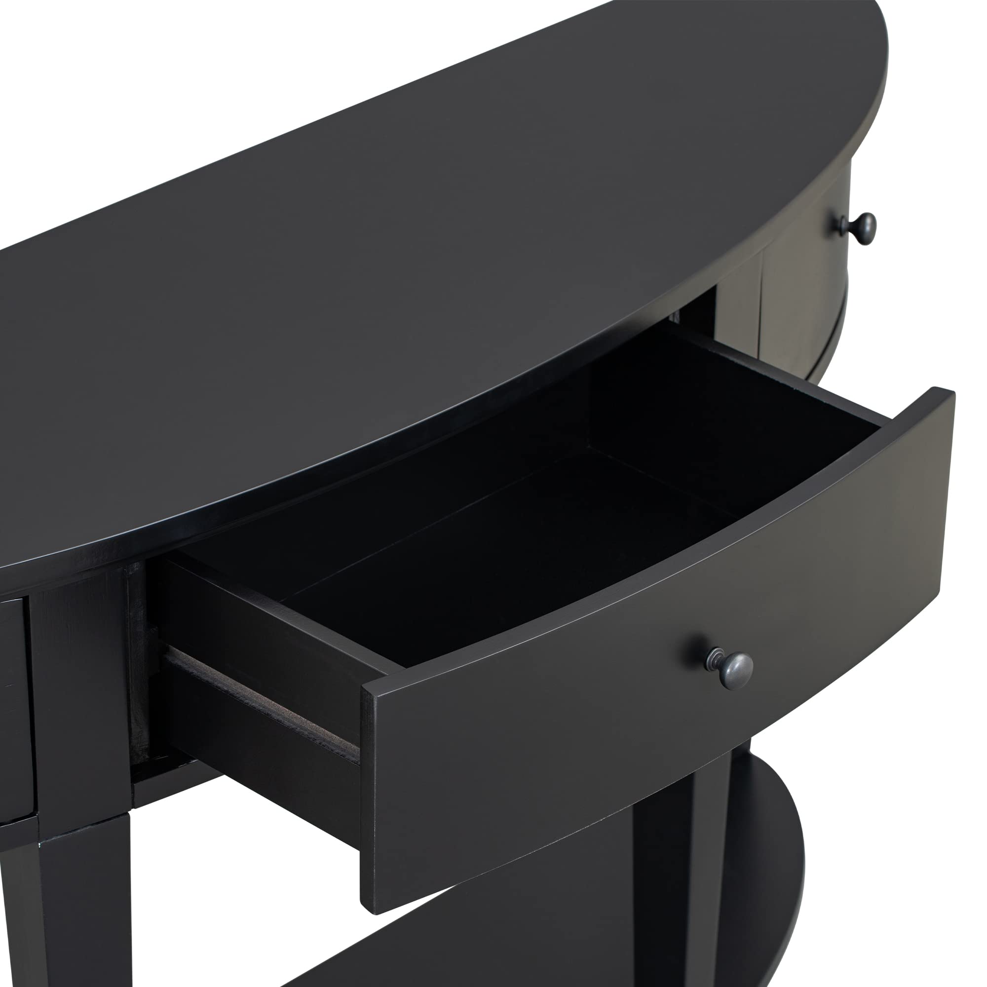 Modern Curved Console Table with 3 Drawers & Shelf - Sofa Table for Hallway, Entryway, Living Room - Sturdy Black Wooden Entry Table for Home Decor & Storage