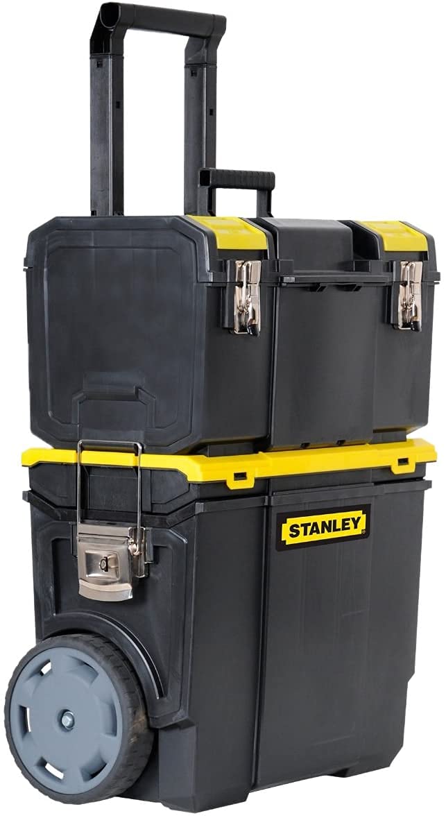 STANLEY 3-in-1 Rolling Work Center Toolbox with Pull Handle - Detachable Toolbox & Portable Tote Tray (Model 1-70-326) - Perfect for Construction Sites, Garage Organization & Mobile Tool Storage