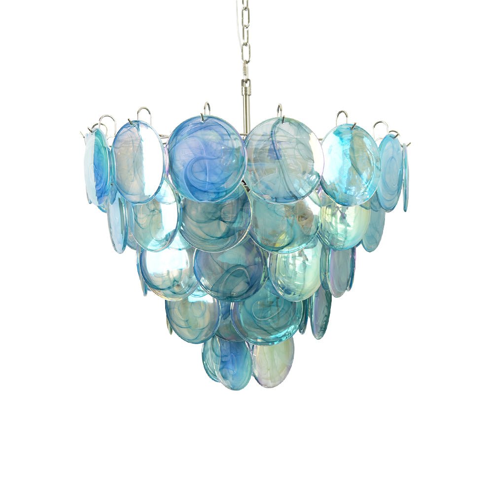 Handmade Blue Murano Glass Disc Chandelier - Elegant Venetian Style Ceiling Light Fixture for Dining Room, Living Room & Bedroom Decor
