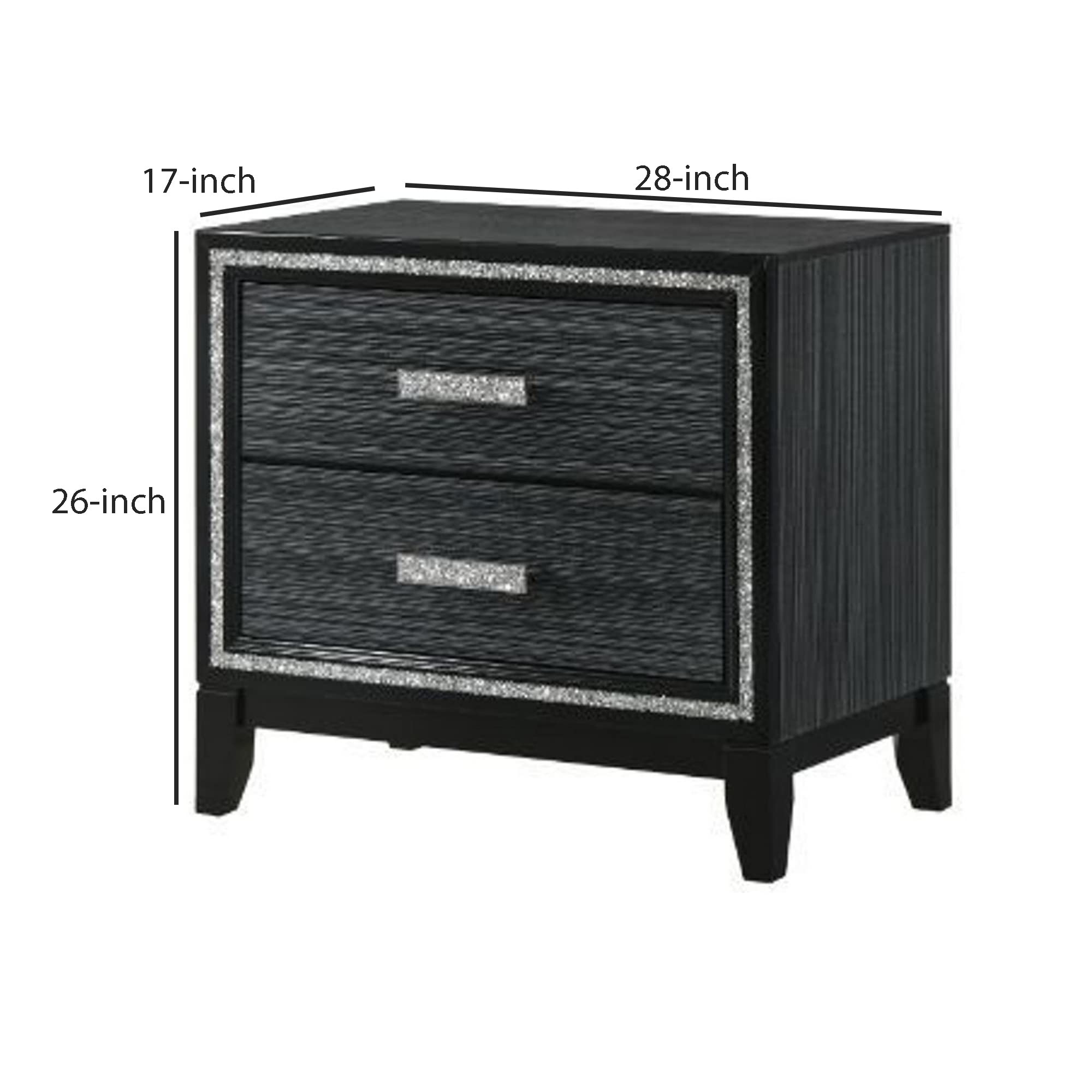 Benjara Modern Nightstand with 2 Drawers & Shimmery Accents - Black Finish Bedside Table for Bedroom Furniture & Home Decor