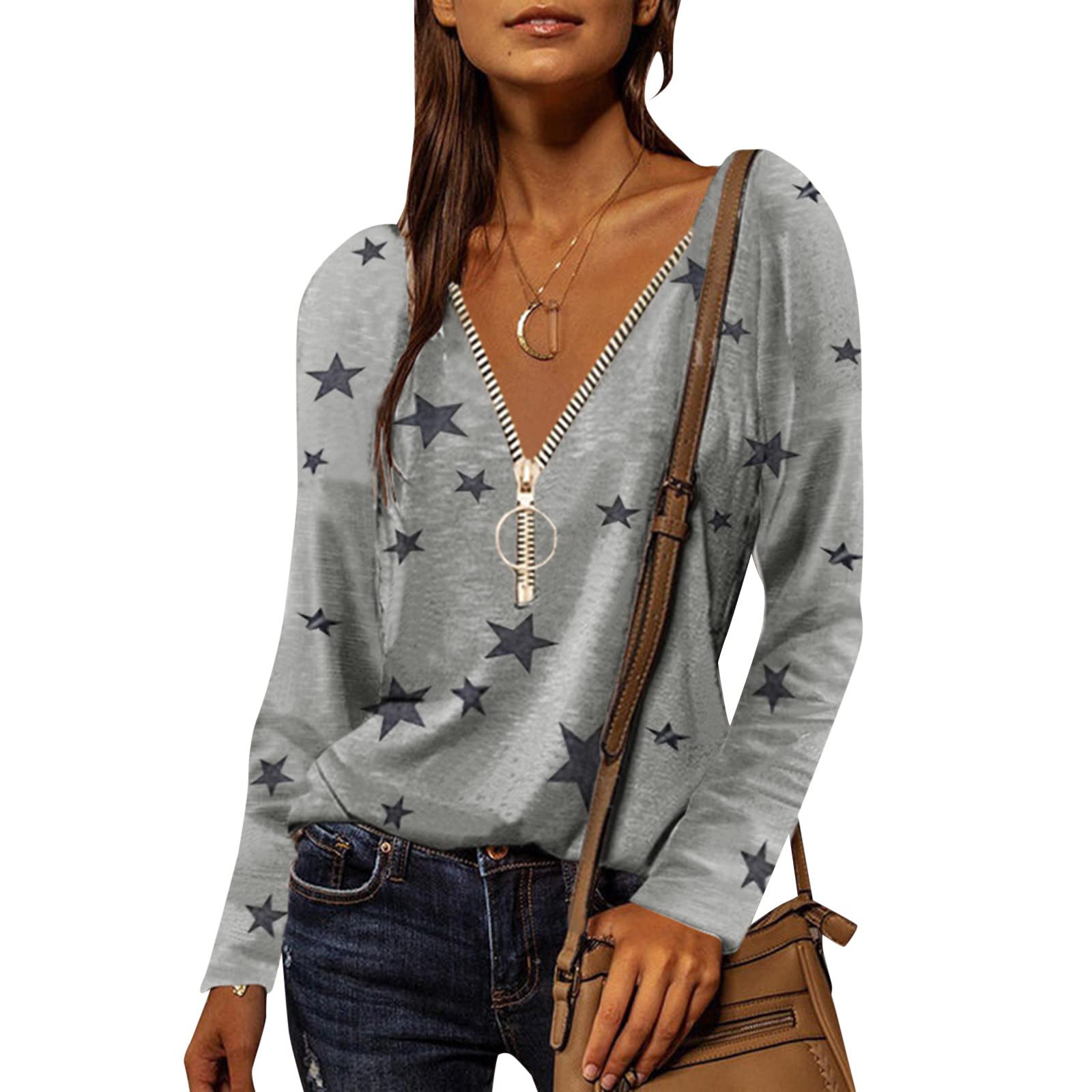 Trendy Sexy V-Neck Zipper Print T-Shirt for Women - Plus Size Fashion Blouse with Letter Design, Perfect for Casual Wear, Parties & Date Nights
