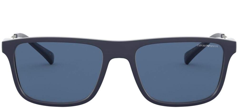Emporio Armani Men's Sunglasses - Matte Blue Frame & Blue Lenses (56MM) | UV Protection, Polarized, Fashionable Aviator Style for Driving, Beach & Outdoor Activities