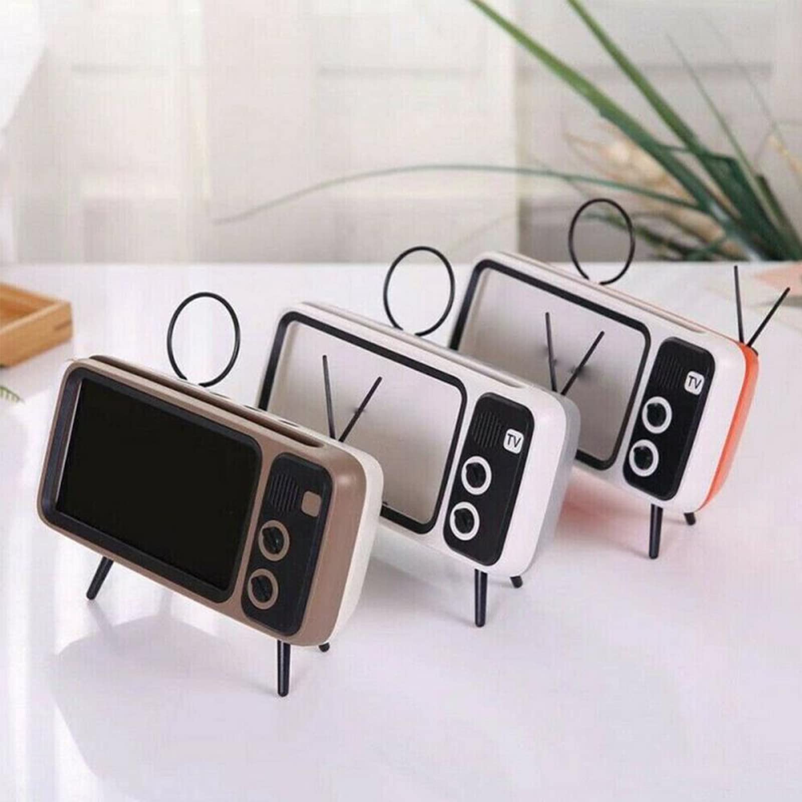 Vintage Retro TV Phone Stand with Wireless Bluetooth Speaker - Universal Holder for 4.7