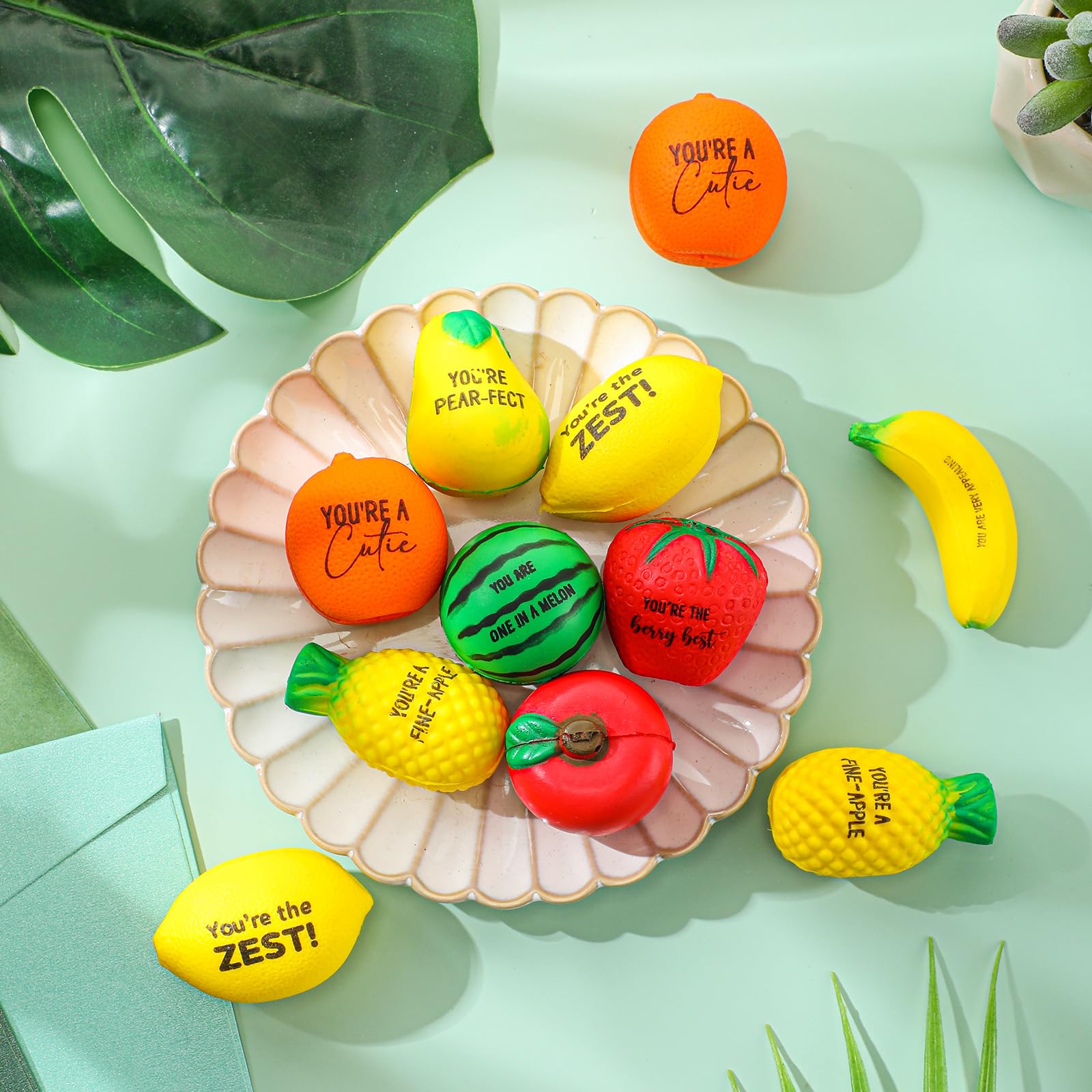 Outus 24-Piece Bulk Fruit Stress Balls Set - Inspirational Squeeze Toys for Office, Graduation Party Favors (Watermelon, Veggie Shapes) - Perfect for Coworkers, Employees & Stress Relief at Work or School
