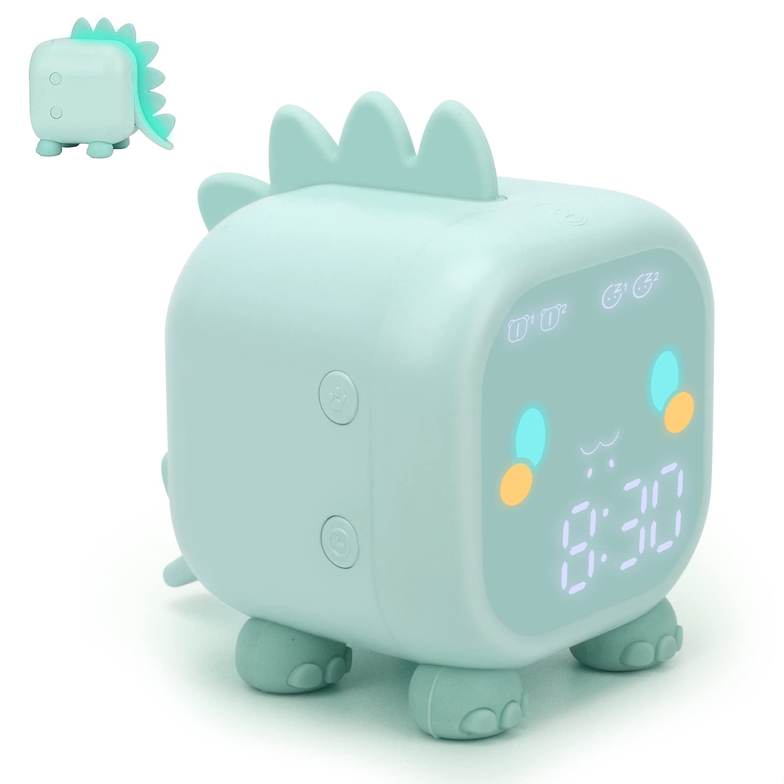 Dinosaur Alarm Clock for Kids - Digital USB Wake Up Light & Night Light, Sleep Trainer for Boys & Girls, Perfect Birthday Gift for Bedroom (Green) | Ideal for Morning Routines & Bedtime Comfort