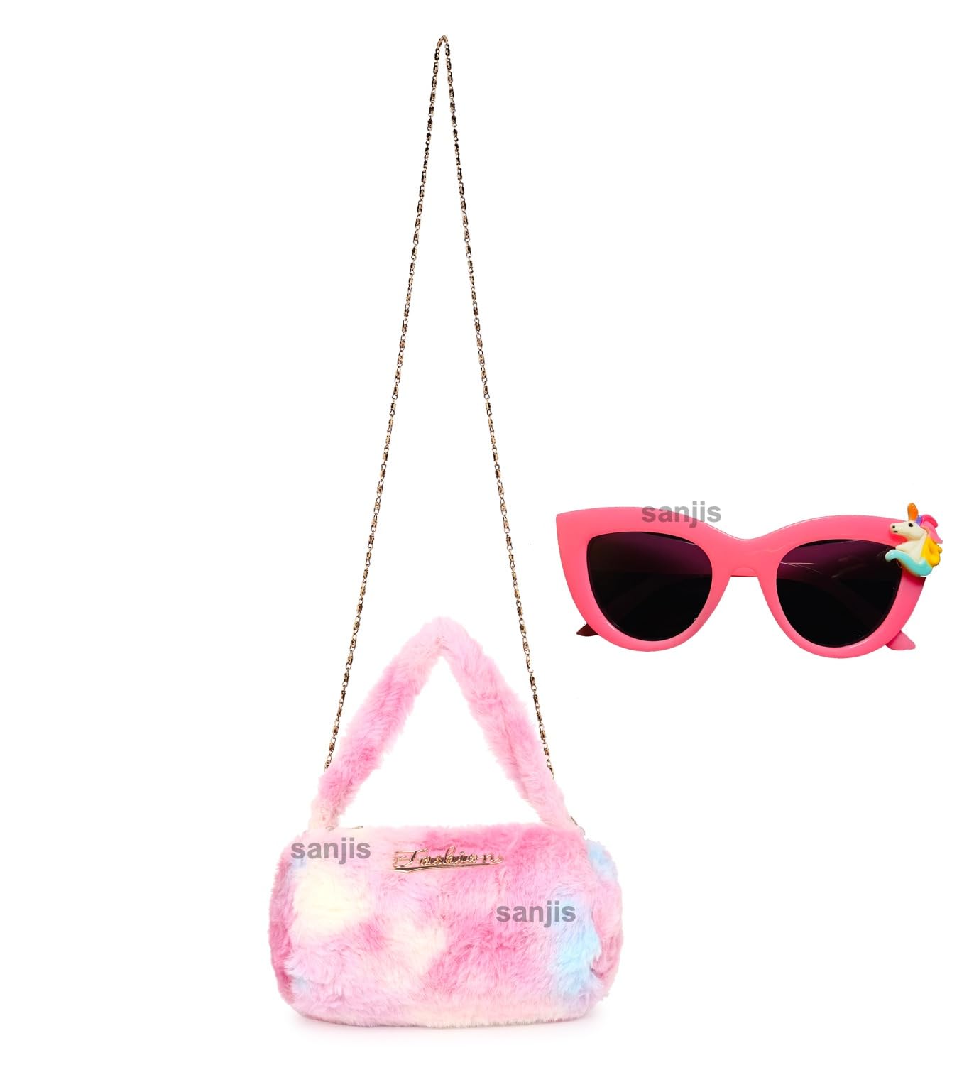 Sanjis Enterprise Tiny Fur Sling Bag with Chain & Sunglasses Combo - Cute Small Multicolor Crossbody Purse for Girls | Perfect for Parties, Shopping & Daily Use