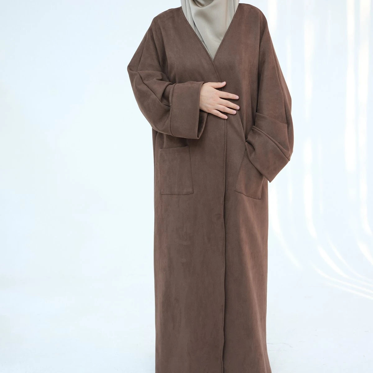 Soft Velvet Cardigan Open Abaya Coat for Women - Winter & Fall Fashion Outerwear - Perfect for Layering, Office Wear, and Special Occasions