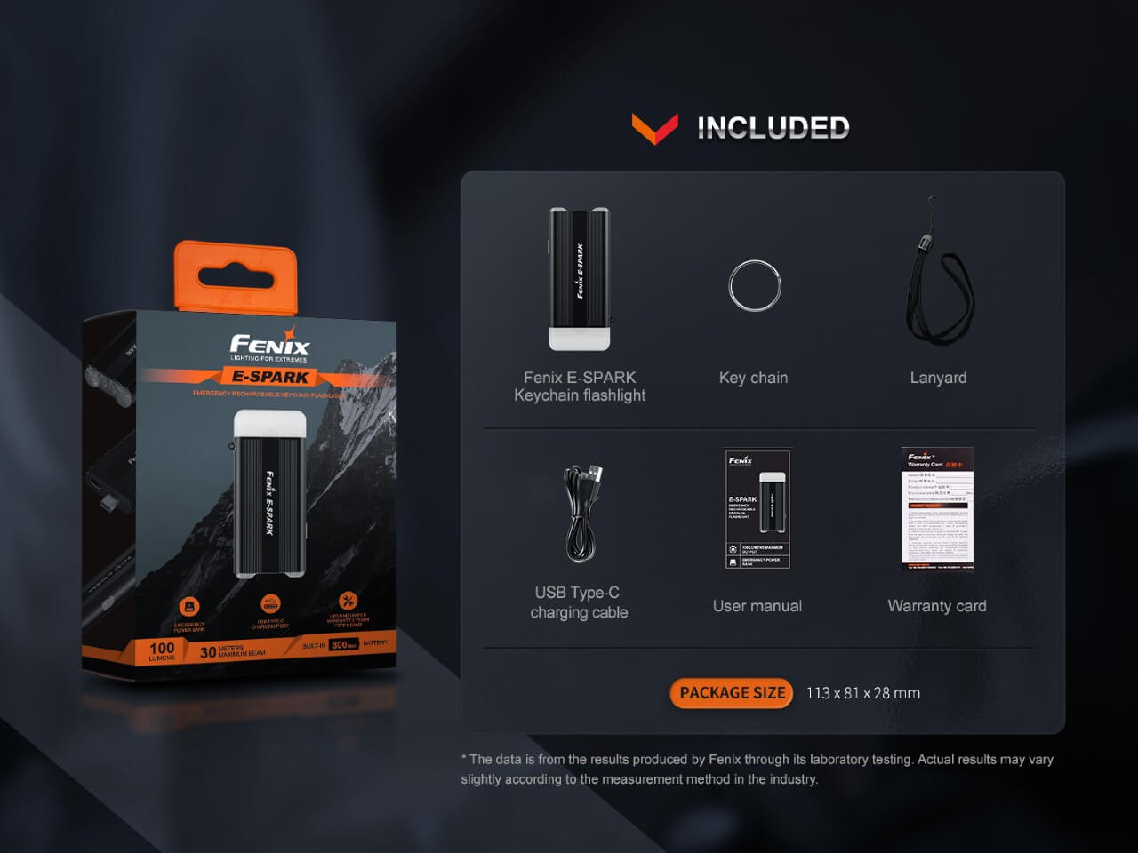 Fenix E SPARK Ultra Thin 10000mAh Power Bank with LED Flashlight - Portable Charger for Camping, Hiking & Emergency Use