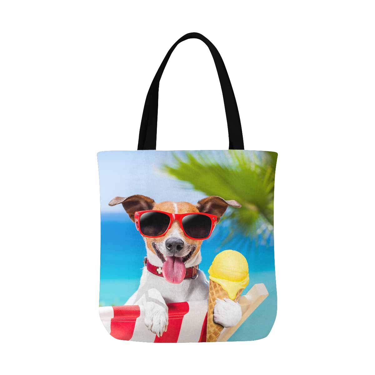Funny Jack Russell Dog Eating Ice Cream Summer Beach Canvas Tote Bag - Cute Dog Lover Gift for Beach Trips, Grocery Shopping & Daily Use