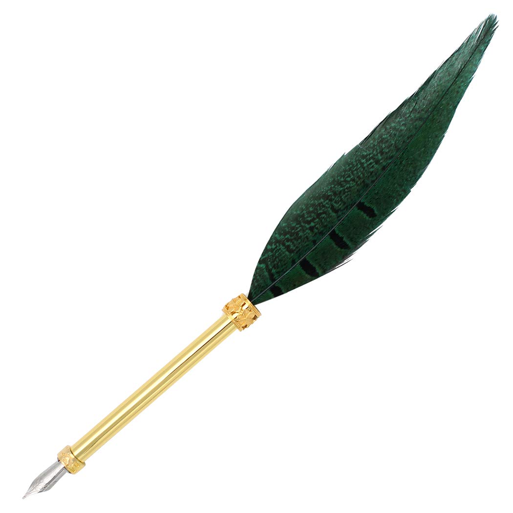 Vintage Feather Quill Pen - Dark Green Calligraphy Dip Pen with Gift Box | Handcrafted Writing Tool for Wedding Invitations, Journaling & Decorative Lettering
