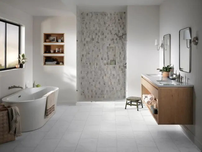 Coretec Plus Bianco Marble 12x24 Waterproof Luxury Vinyl Tile Flooring - Perfect for Kitchens, Bathrooms & Basements